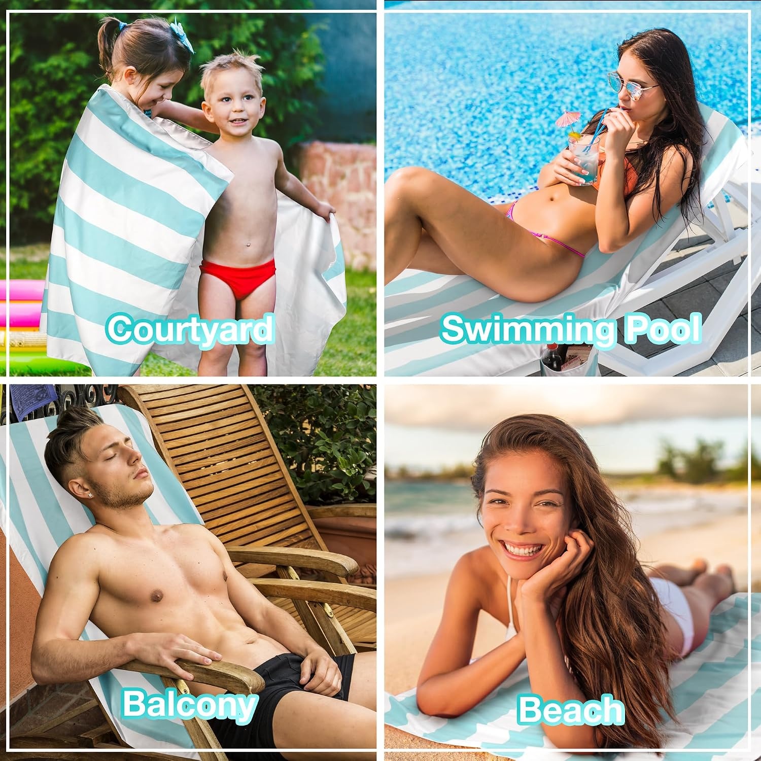 image:imageCatalonia Lounge Chair Towel Cover Large Quick Dry Beach Chair Covers No Sliding Chaise Cover Towel for Outdoor Travel Pool Patio Sunbathing 78 x 31 in NavyMint Green Stripe