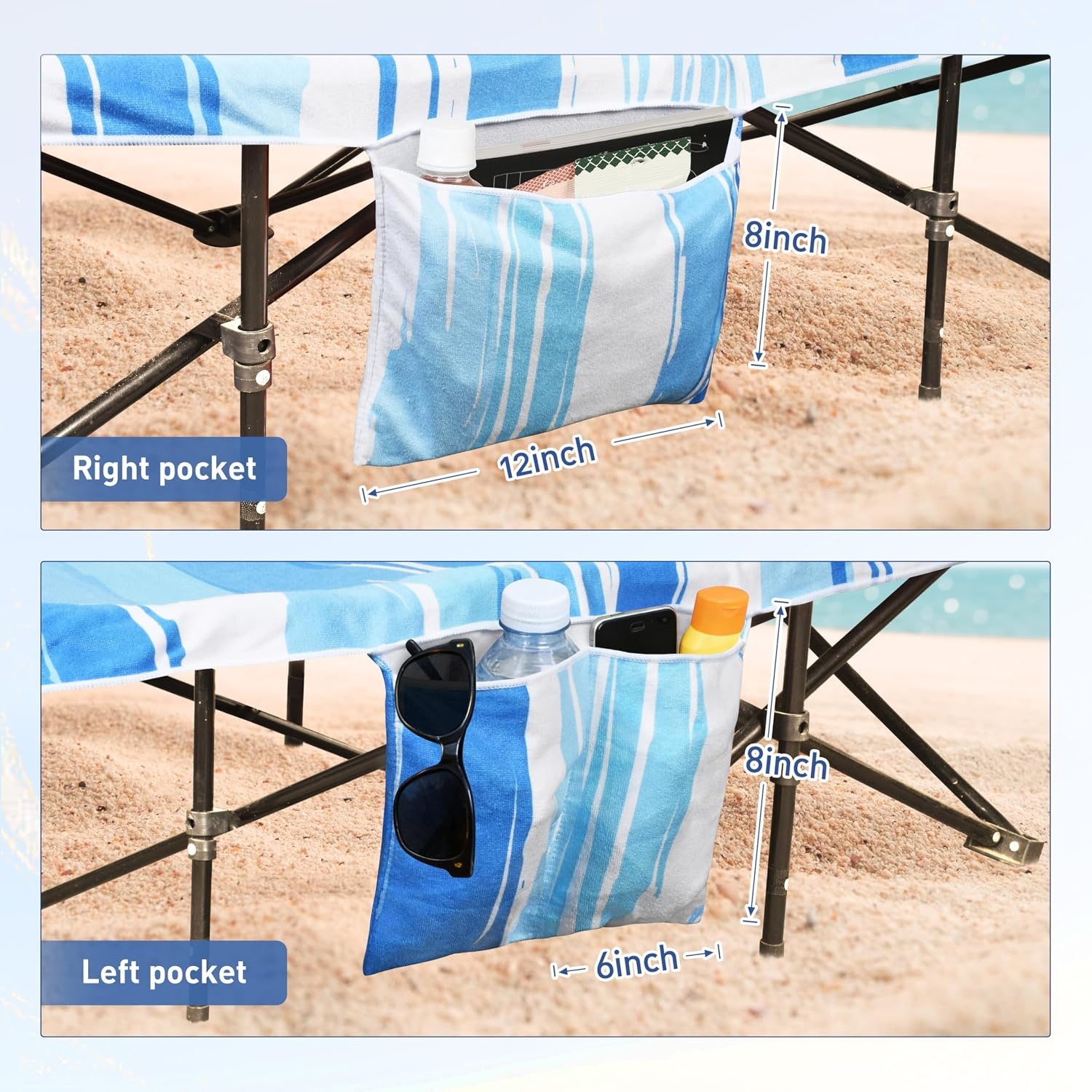 image:imageCatalonia Lounge Chair Towel Cover with Fitted Top Pocket Large Quick Dry Beach Chair Covers No Sliding Chaise Cover Towel for Outdoor Travel Pool Patio Sunbathing 78 x 31 inch Multicolor StripeBlue Waves
