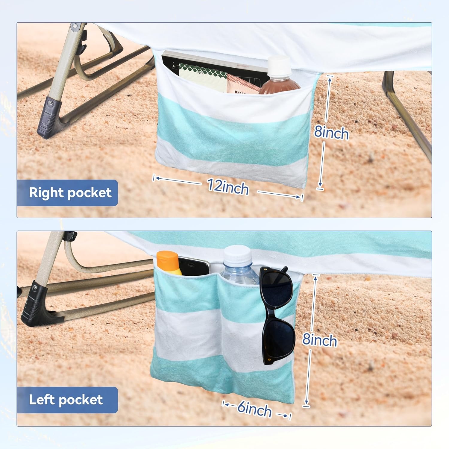 image:imageCatalonia Lounge Chair Towel Cover with Fitted Top Pocket Large Quick Dry Beach Chair Covers No Sliding Chaise Cover Towel for Outdoor Travel Pool Patio Sunbathing 78 x 31 inch Multicolor StripeMint Green Stripe