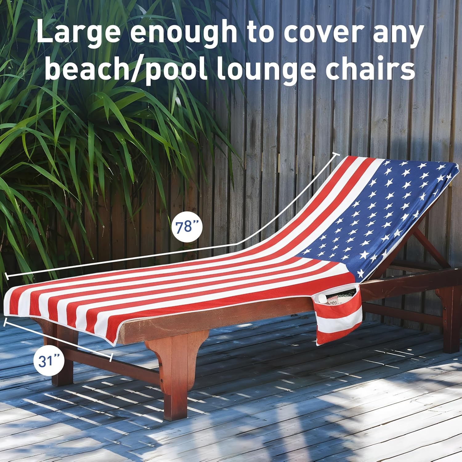 image:imageCatalonia Lounge Chair Towel Cover with Fitted Top Pocket Large Quick Dry Beach Chair Covers No Sliding Chaise Cover Towel for Outdoor Travel Pool Patio Sunbathing 78 x 31 inch Multicolor StripeUsa Flag