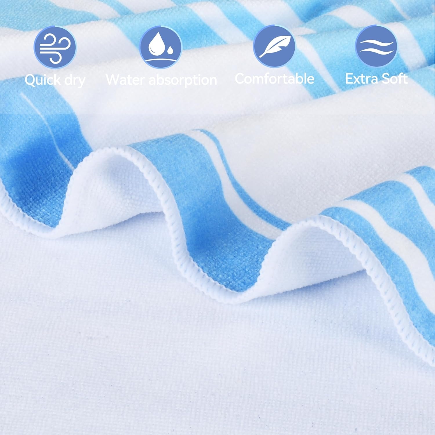 image:imageCatalonia Lounge Chair Towel Cover with Fitted Top Pocket Large Quick Dry Beach Chair Covers No Sliding Chaise Cover Towel for Outdoor Travel Pool Patio Sunbathing 78 x 31 inch Multicolor StripeBlue Waves
