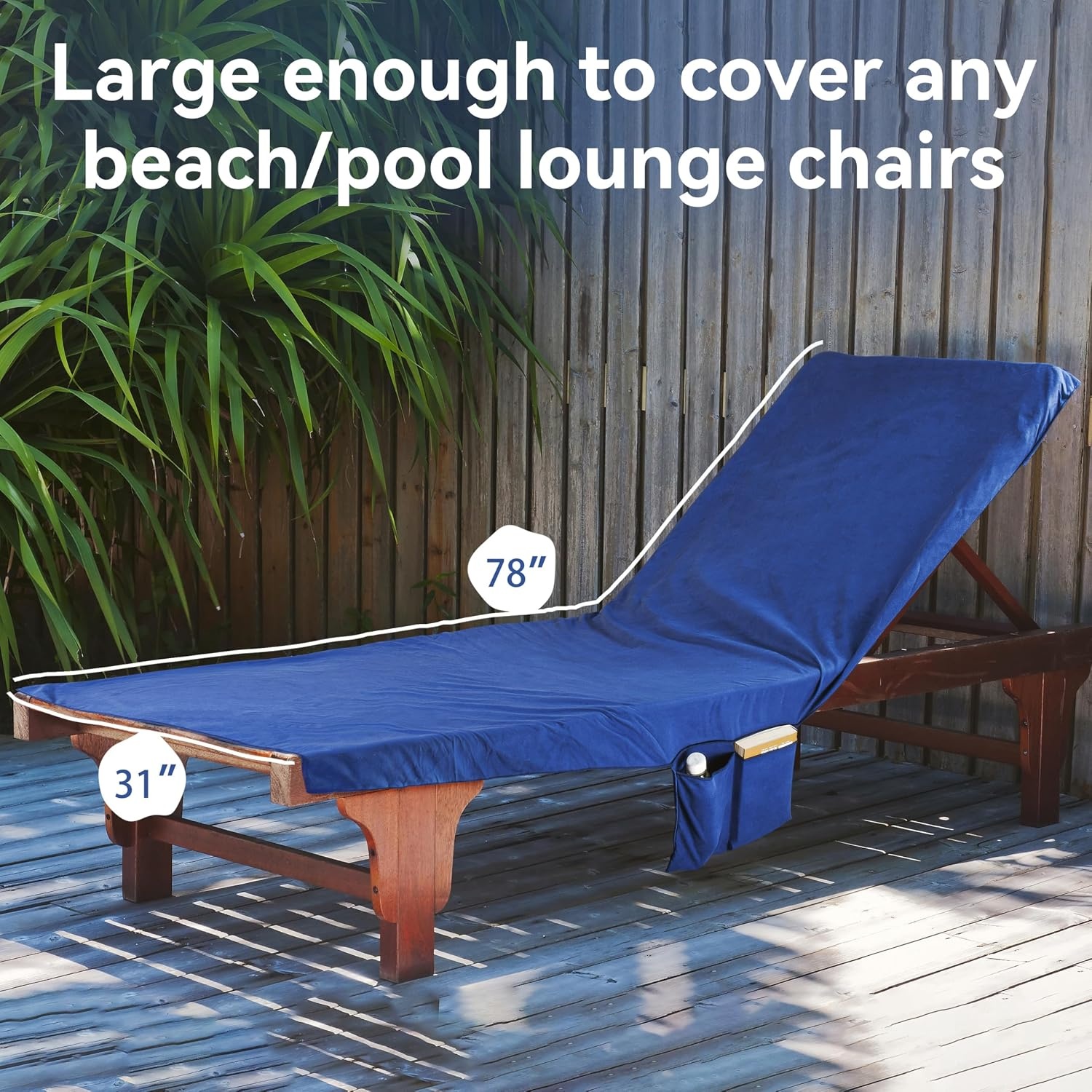 image:imageCatalonia Lounge Chair Towel Cover with Fitted Top Pocket Large Quick Dry Beach Chair Covers No Sliding Chaise Cover Towel for Outdoor Travel Pool Patio Sunbathing 78 x 31 inch Multicolor StripeNavy