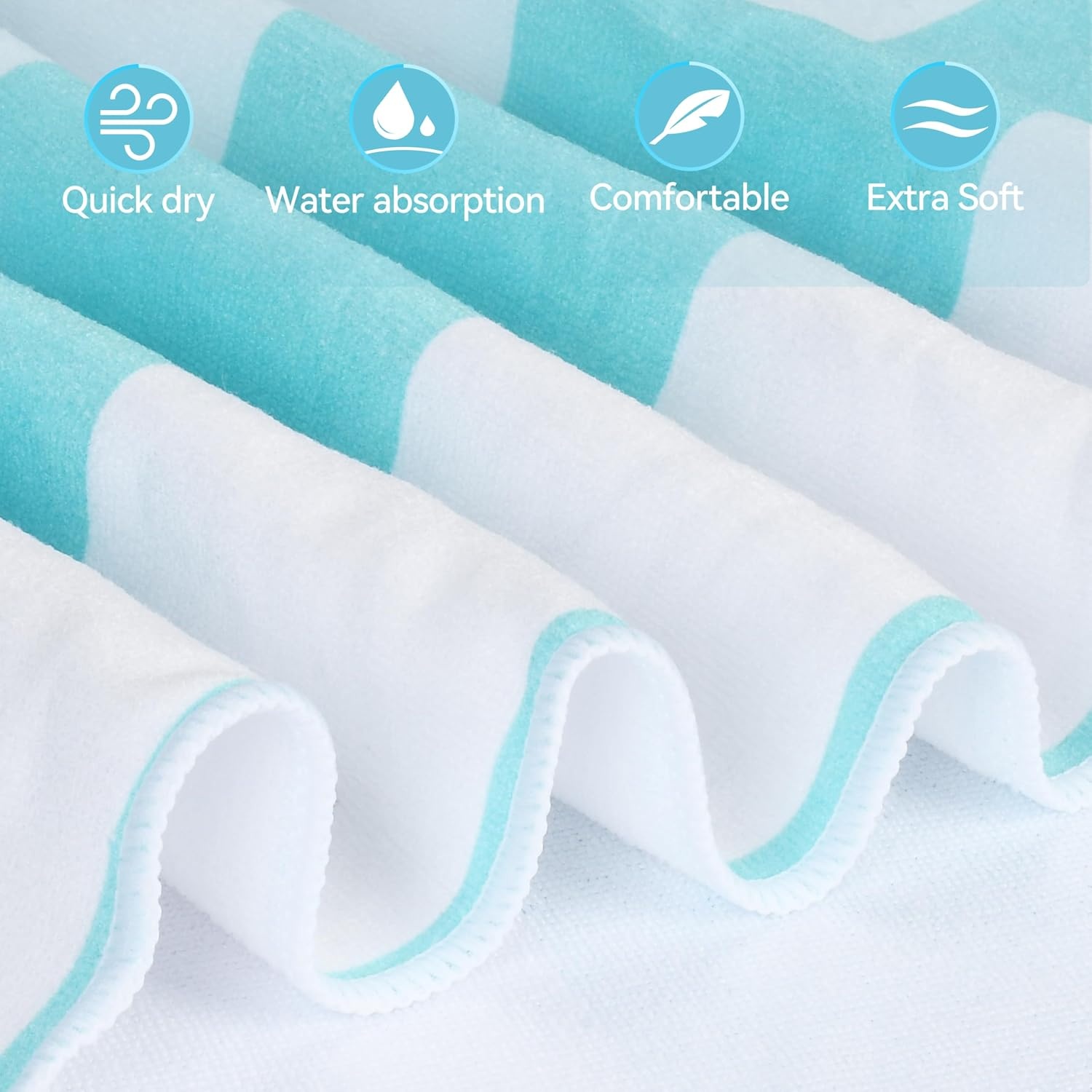 image:imageCatalonia Lounge Chair Towel Cover with Fitted Top Pocket Large Quick Dry Beach Chair Covers No Sliding Chaise Cover Towel for Outdoor Travel Pool Patio Sunbathing 78 x 31 inch Multicolor StripeMint Green Stripe