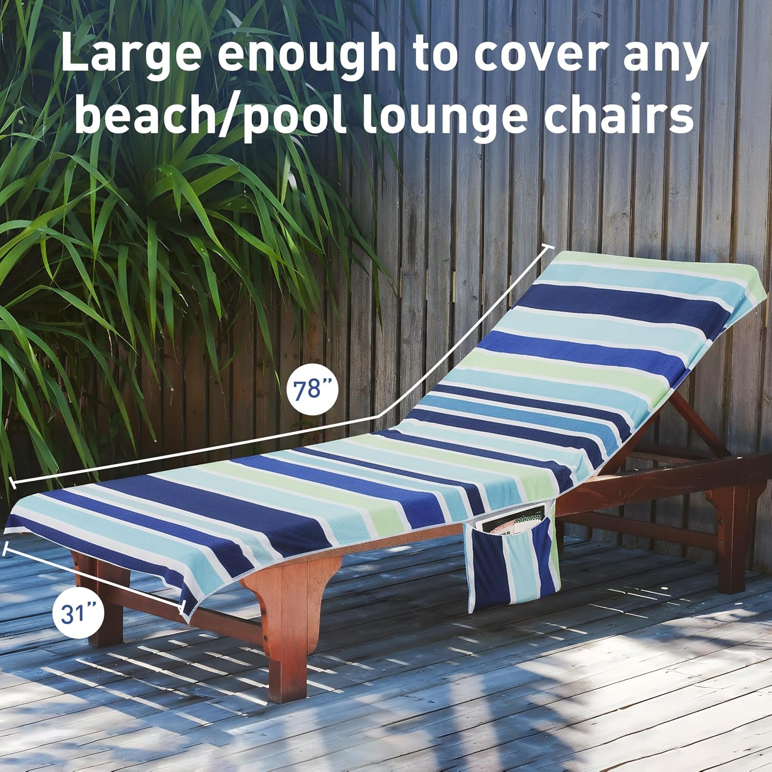 image:imageCatalonia Lounge Chair Towel Cover with Fitted Top Pocket Large Quick Dry Beach Chair Covers No Sliding Chaise Cover Towel for Outdoor Travel Pool Patio Sunbathing 78 x 31 inch Multicolor StripeMulticolor Stripe