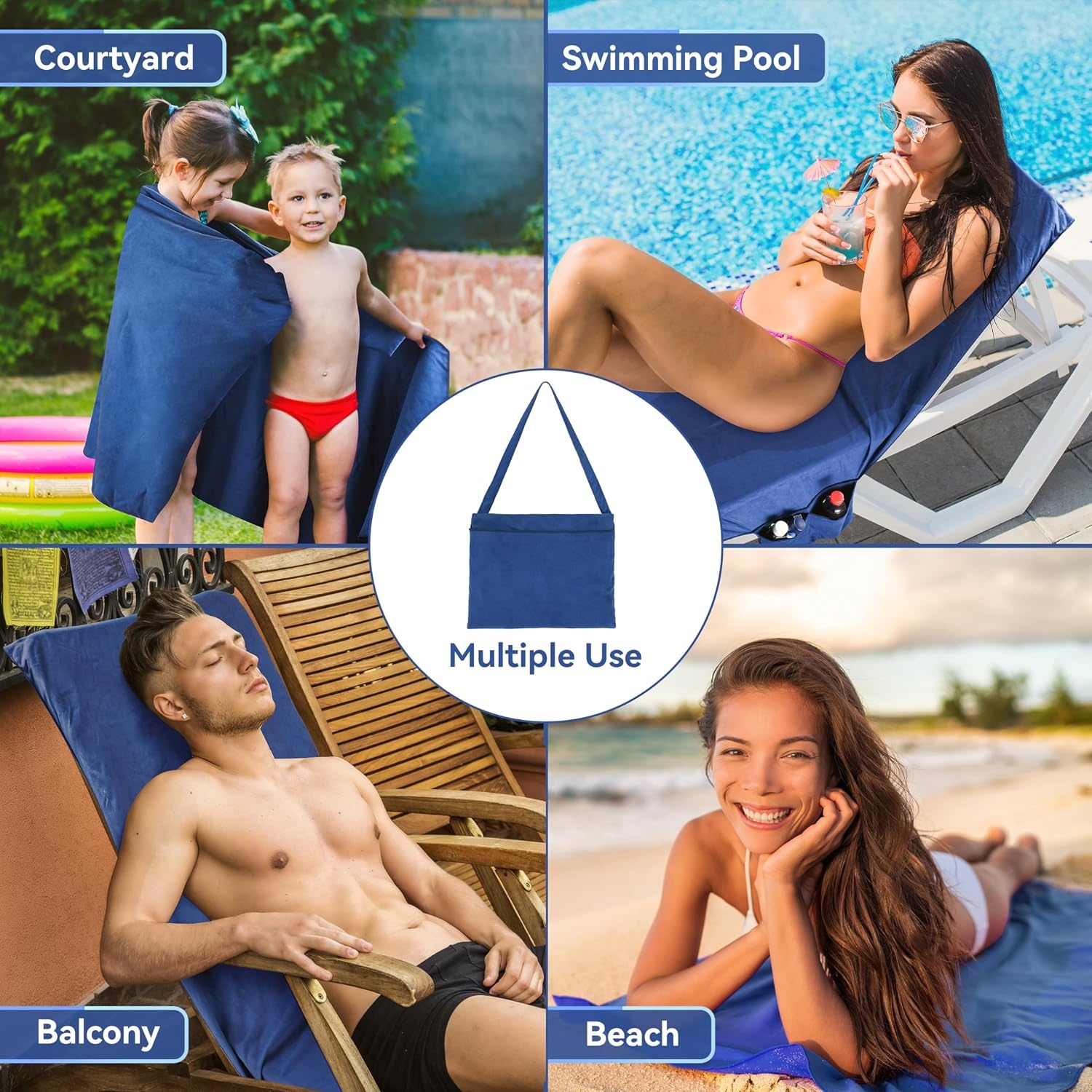 image:imageCatalonia Lounge Chair Towel Cover with Fitted Top Pocket Large Quick Dry Beach Chair Covers No Sliding Chaise Cover Towel for Outdoor Travel Pool Patio Sunbathing 78 x 31 inch Multicolor StripeNavy