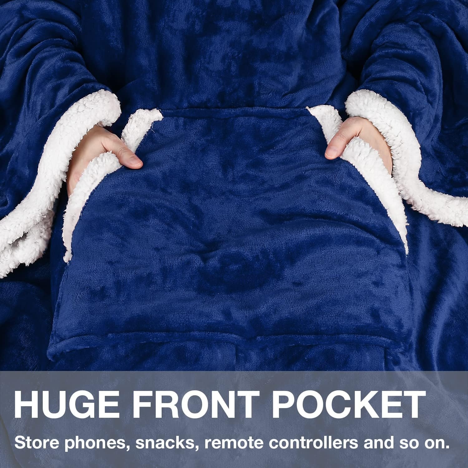 image:imageCatalonia Sherpa Wearable Blanket with Sleeves and Pocket for Adults DualLayer Blanket Wrap for Extra Warmth Reading Watching TV and Relaxing Christmas and Birthday Gift for Women and MenBlue