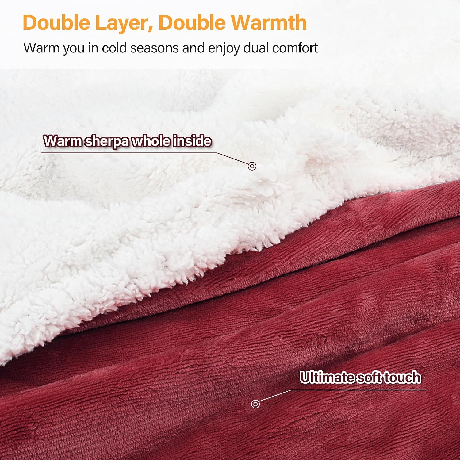 image:imageCatalonia Sherpa Wearable Blanket with Sleeves and Pocket for Adults DualLayer Blanket Wrap for Extra Warmth Reading Watching TV and Relaxing Christmas and Birthday Gift for Women and MenWine