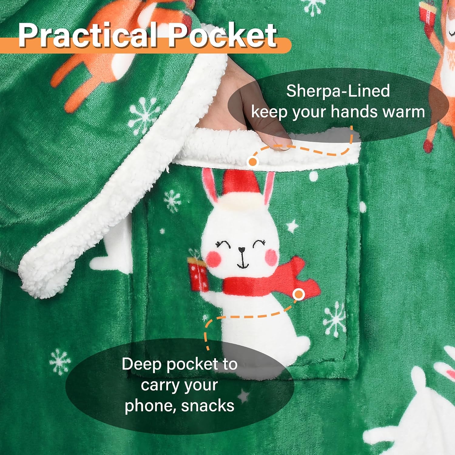 image:imageCatalonia Sherpa Wearable Blanket with Sleeves and Pocket for Adults DualLayer Blanket Wrap for Extra Warmth Reading Watching TV and Relaxing Christmas and Birthday Gift for Women and MenRibbit Deer Green