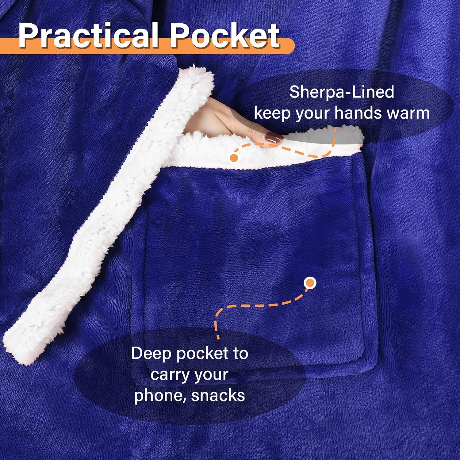 image:imageCatalonia Sherpa Wearable Blanket with Sleeves and Pocket for Adults DualLayer Blanket Wrap for Extra Warmth Reading Watching TV and Relaxing Christmas and Birthday Gift for Women and MenBlue
