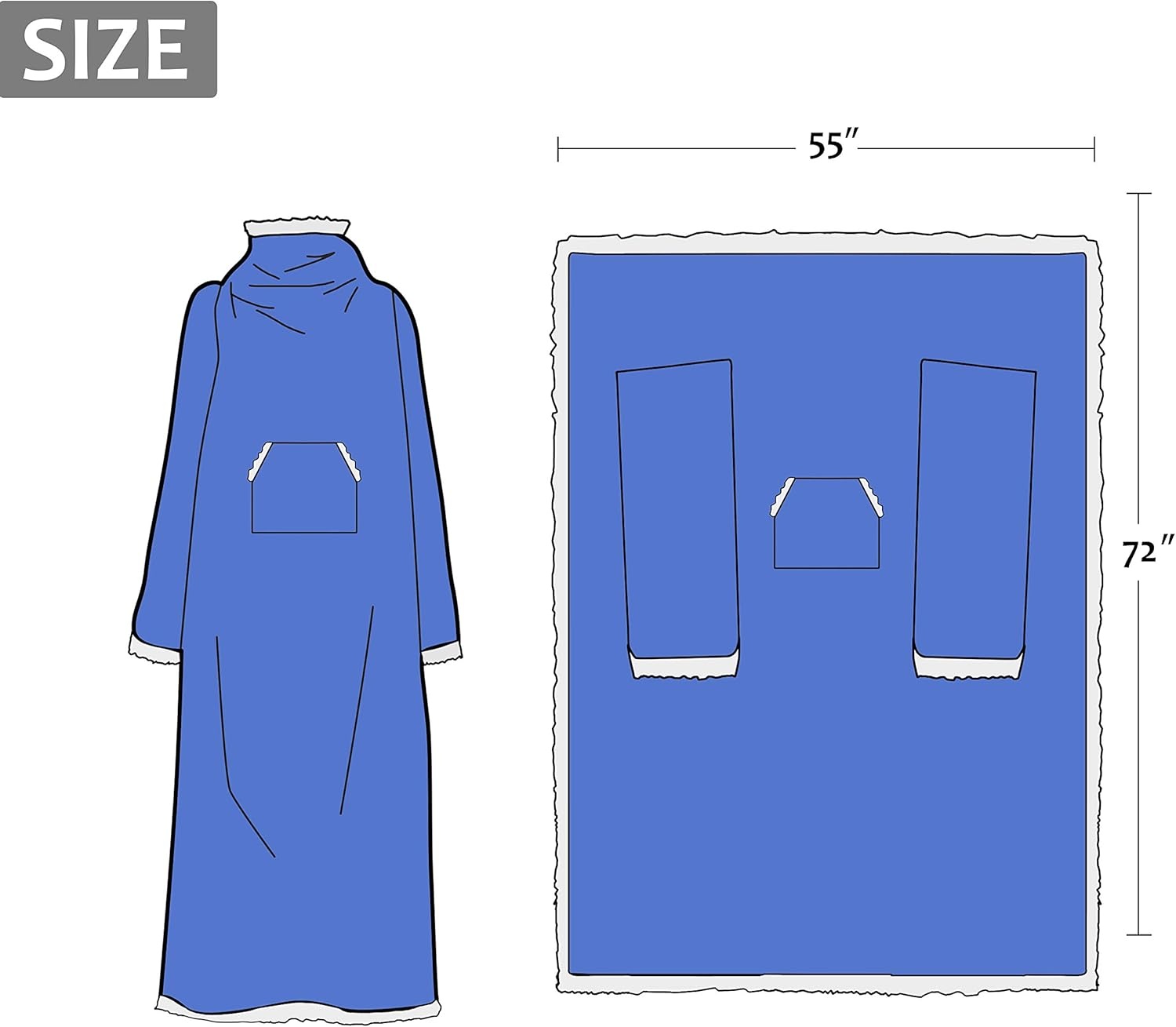 image:imageCatalonia Sherpa Wearable Blanket with Sleeves and Pocket for Adults DualLayer Blanket Wrap for Extra Warmth Reading Watching TV and Relaxing Christmas and Birthday Gift for Women and MenBlue