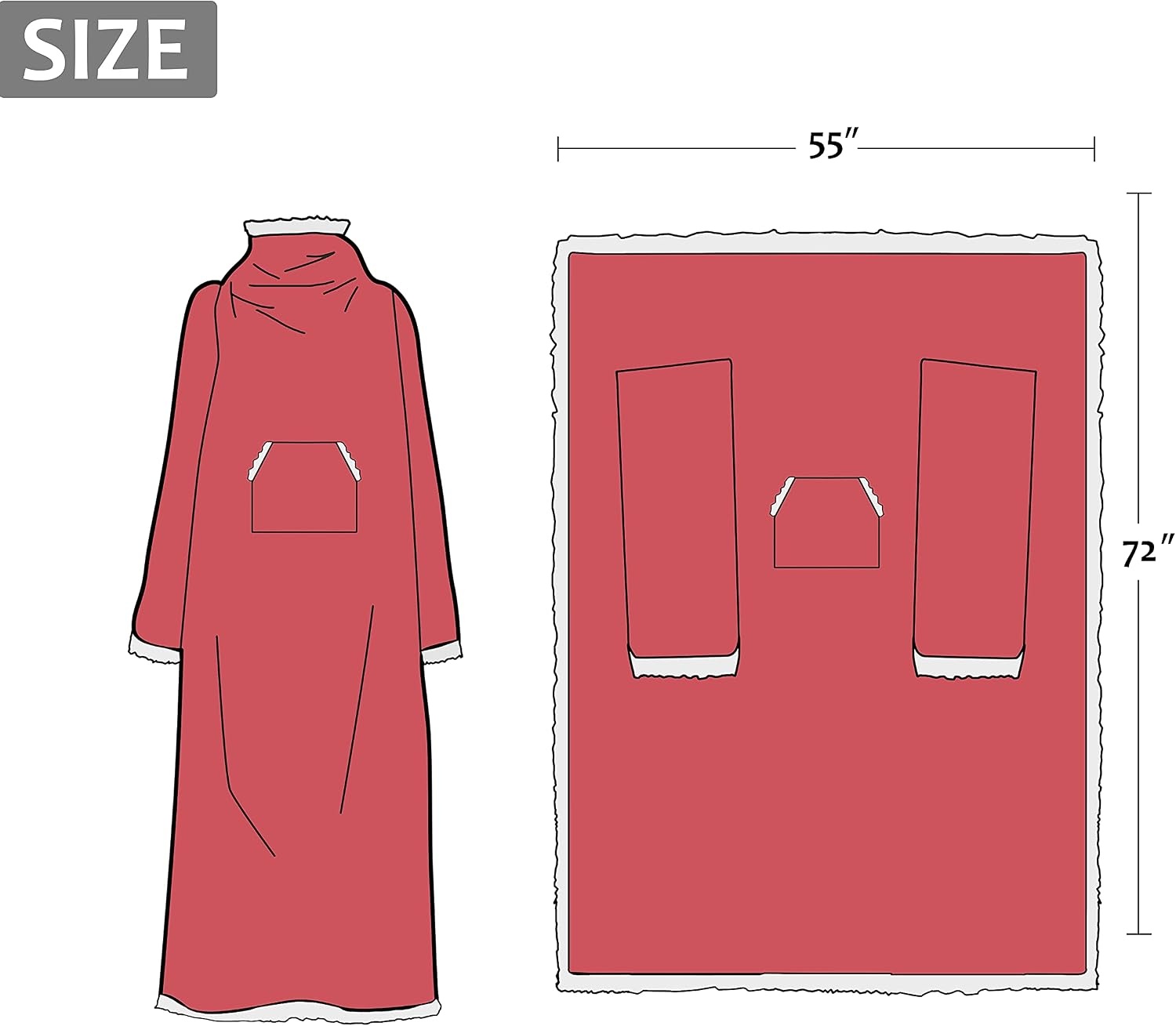 image:imageCatalonia Sherpa Wearable Blanket with Sleeves and Pocket for Adults DualLayer Blanket Wrap for Extra Warmth Reading Watching TV and Relaxing Christmas and Birthday Gift for Women and MenWine