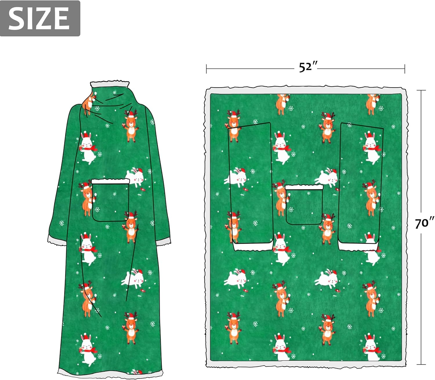 image:imageCatalonia Sherpa Wearable Blanket with Sleeves and Pocket for Adults DualLayer Blanket Wrap for Extra Warmth Reading Watching TV and Relaxing Christmas and Birthday Gift for Women and MenRibbit Deer Green