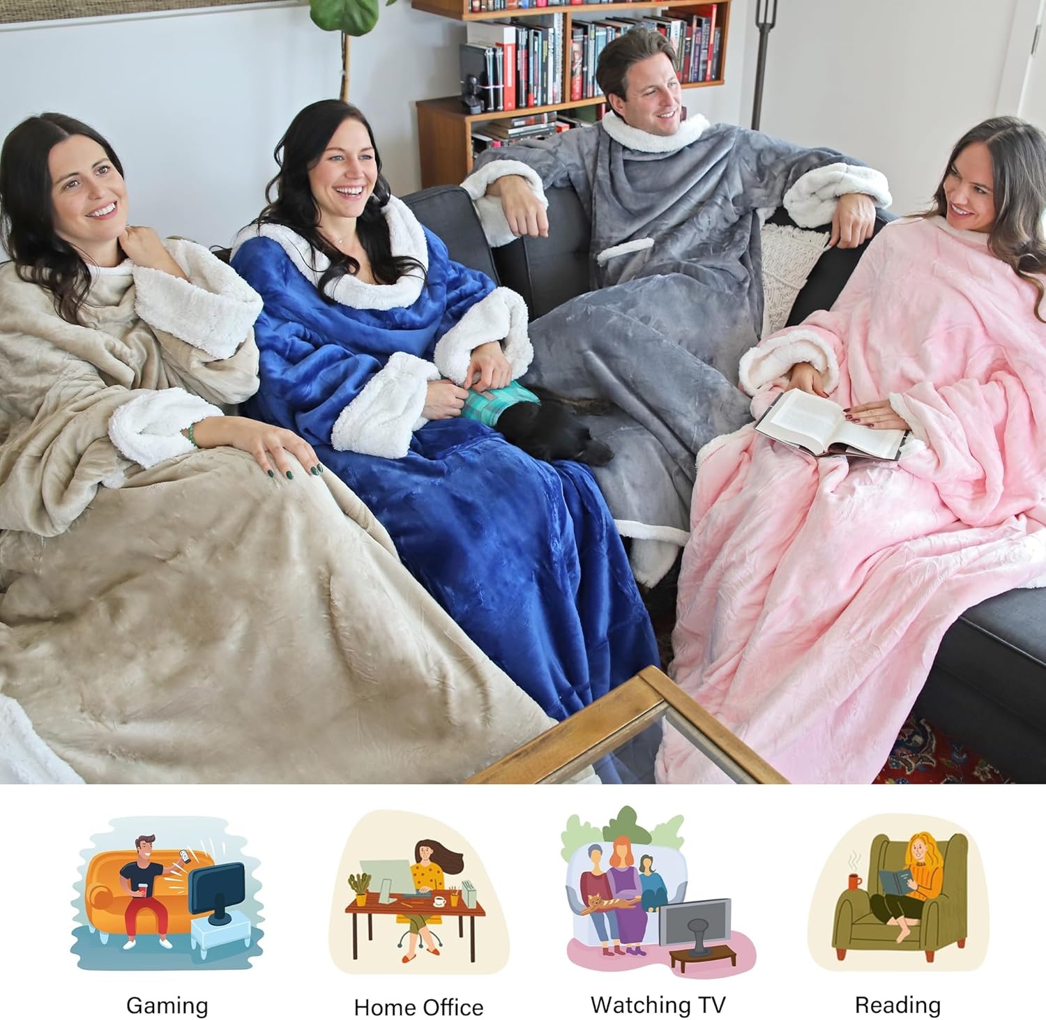 image:imageCatalonia Sherpa Wearable Blanket with Sleeves and Pocket for Adults DualLayer Blanket Wrap for Extra Warmth Reading Watching TV and Relaxing Christmas and Birthday Gift for Women and MenBlue