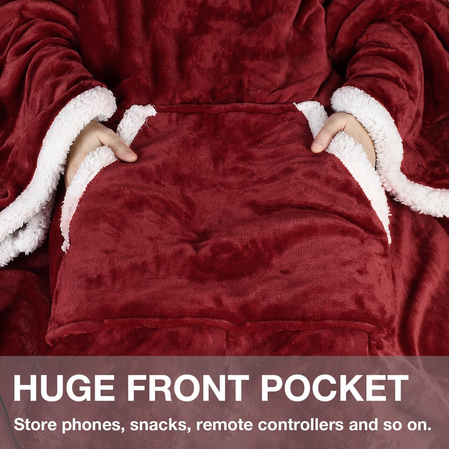 image:imageCatalonia Sherpa Wearable Blanket with Sleeves and Pocket for Adults DualLayer Blanket Wrap for Extra Warmth Reading Watching TV and Relaxing Christmas and Birthday Gift for Women and MenWine