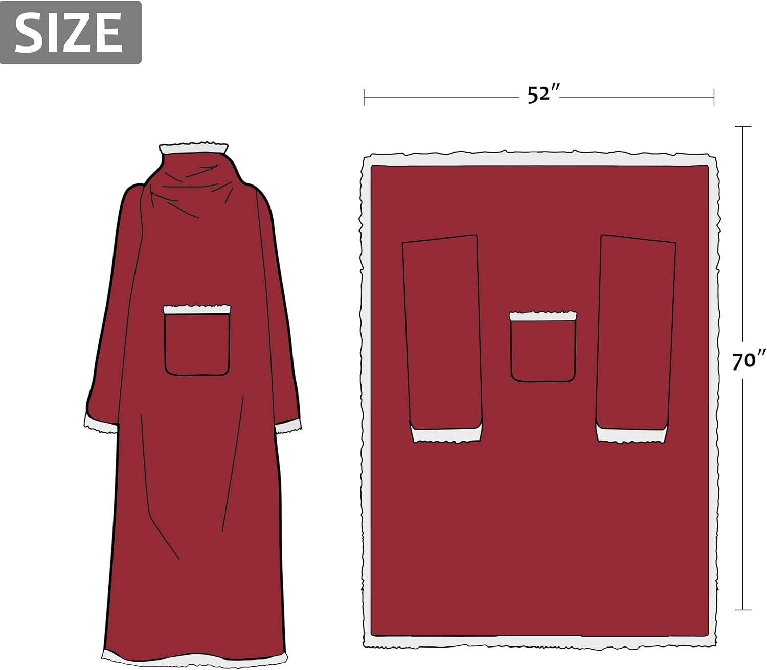 image:imageCatalonia Sherpa Wearable Blanket with Sleeves and Pocket for Adults DualLayer Blanket Wrap for Extra Warmth Reading Watching TV and Relaxing Christmas and Birthday Gift for Women and MenWine