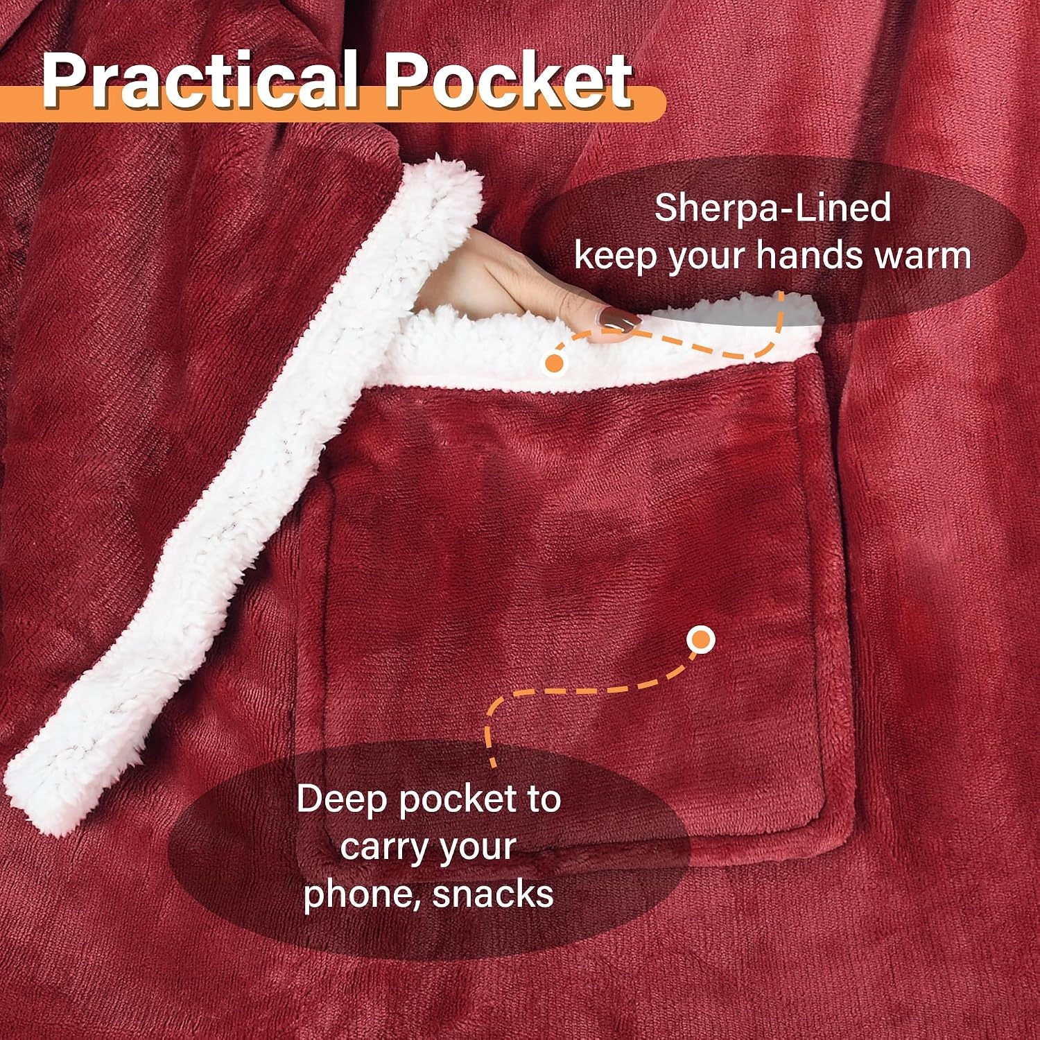 image:imageCatalonia Sherpa Wearable Blanket with Sleeves and Pocket for Adults DualLayer Blanket Wrap for Extra Warmth Reading Watching TV and Relaxing Christmas and Birthday Gift for Women and MenWine
