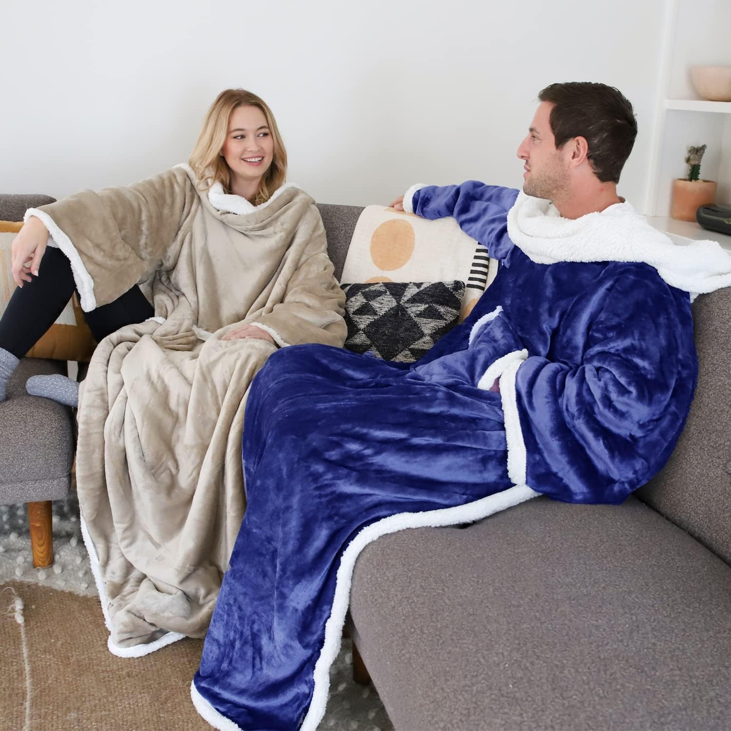 image:imageCatalonia Sherpa Wearable Blanket with Sleeves and Pocket for Adults DualLayer Blanket Wrap for Extra Warmth Reading Watching TV and Relaxing Christmas and Birthday Gift for Women and MenBlue
