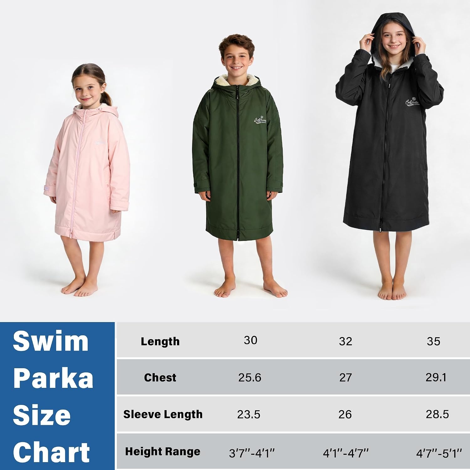 image:imageCatalonia Kids Waterproof Swim Parka with Hood SherpaLined Changing Robe CoverUp with TwoWay Zip Inner Pocket with WriteOn Name Tag for Swimming Surfing Other Water Sports at the Pool or BeachPink