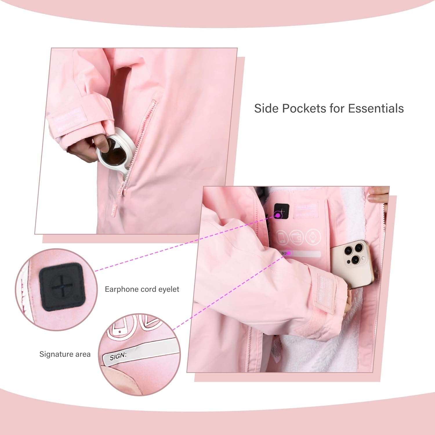 image:imageCatalonia Kids Waterproof Swim Parka with Hood SherpaLined Changing Robe CoverUp with TwoWay Zip Inner Pocket with WriteOn Name Tag for Swimming Surfing Other Water Sports at the Pool or BeachPink