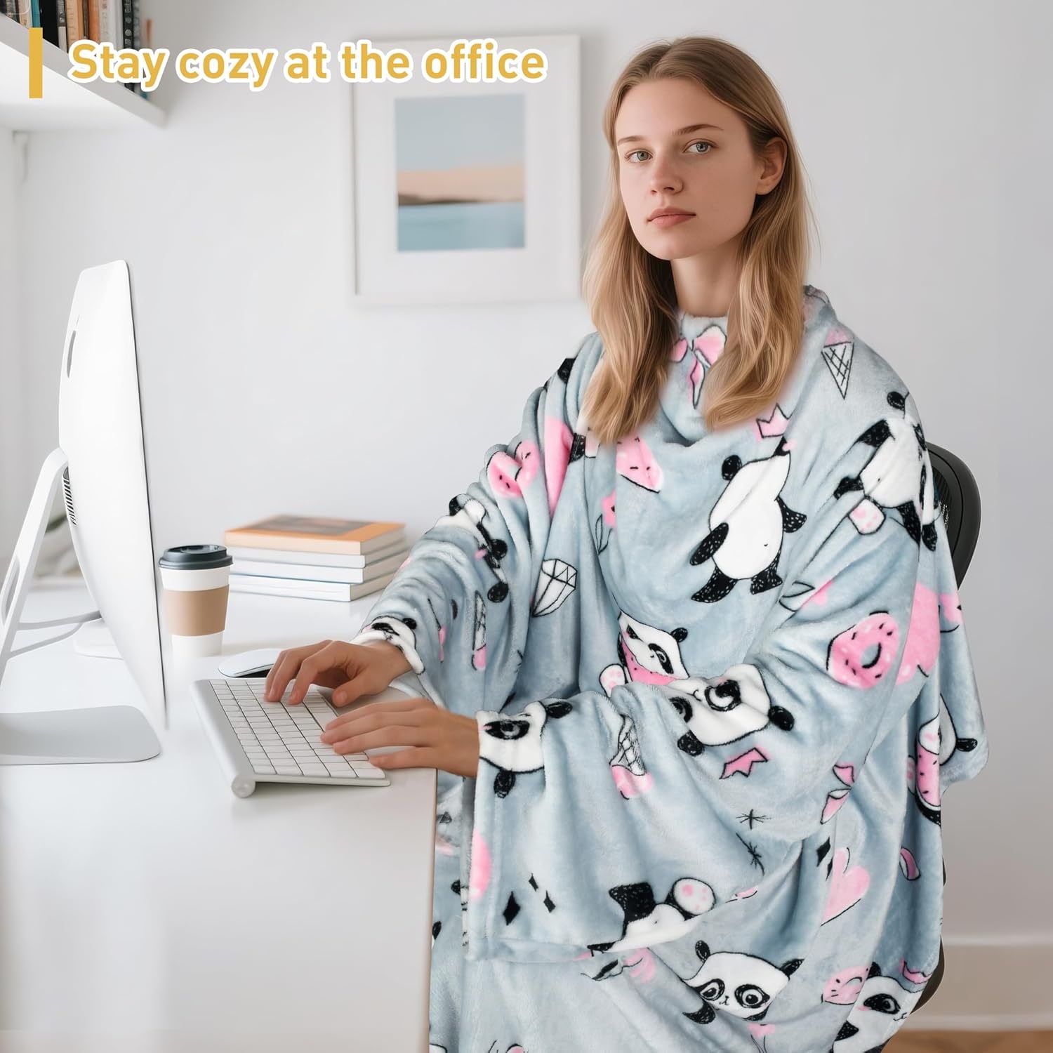 image:imageCatalonia Wearable Blanket with Sleeves for Women amp Men Fleece Wrap Throw 80s Cat Dog Print amp Sleeve Design for HandsFree Comfort Perfect for Reading TV Time amp Relaxing Christmas amp Birthday GiftPanda Grey