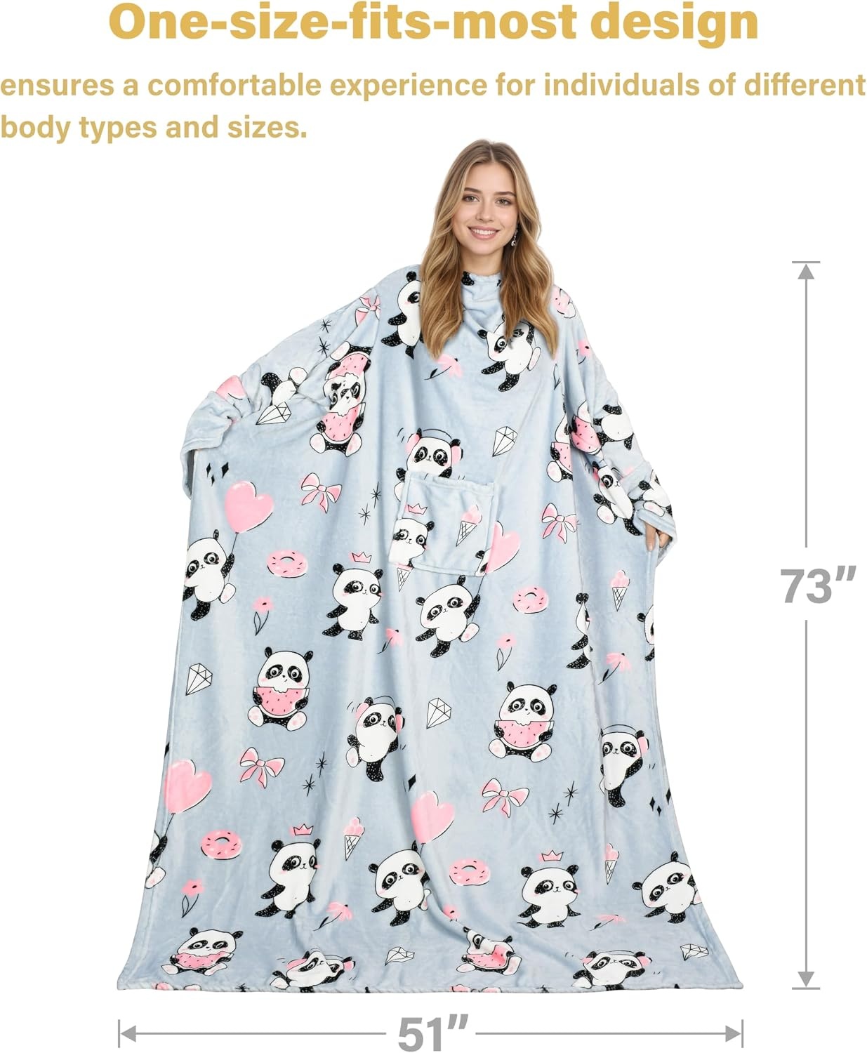 image:imageCatalonia Wearable Blanket with Sleeves for Women amp Men Fleece Wrap Throw 80s Cat Dog Print amp Sleeve Design for HandsFree Comfort Perfect for Reading TV Time amp Relaxing Christmas amp Birthday GiftPanda Grey