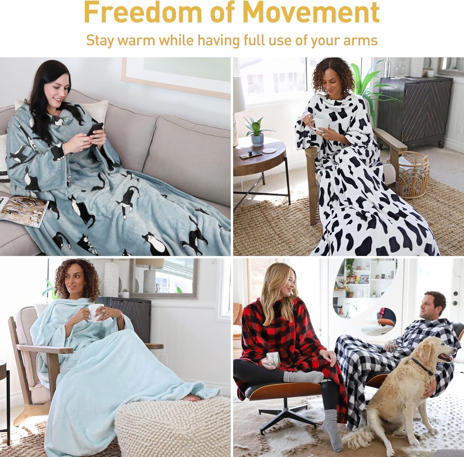 image:imageCatalonia Wearable Blanket with Sleeves for Women amp Men Fleece Wrap Throw 80s Cat Dog Print amp Sleeve Design for HandsFree Comfort Perfect for Reading TV Time amp Relaxing Christmas amp Birthday GiftWondercat Grey