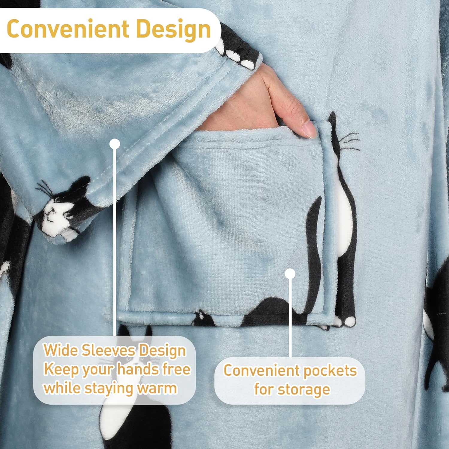 image:imageCatalonia Wearable Blanket with Sleeves for Women amp Men Fleece Wrap Throw 80s Cat Dog Print amp Sleeve Design for HandsFree Comfort Perfect for Reading TV Time amp Relaxing Christmas amp Birthday GiftWondercat Grey