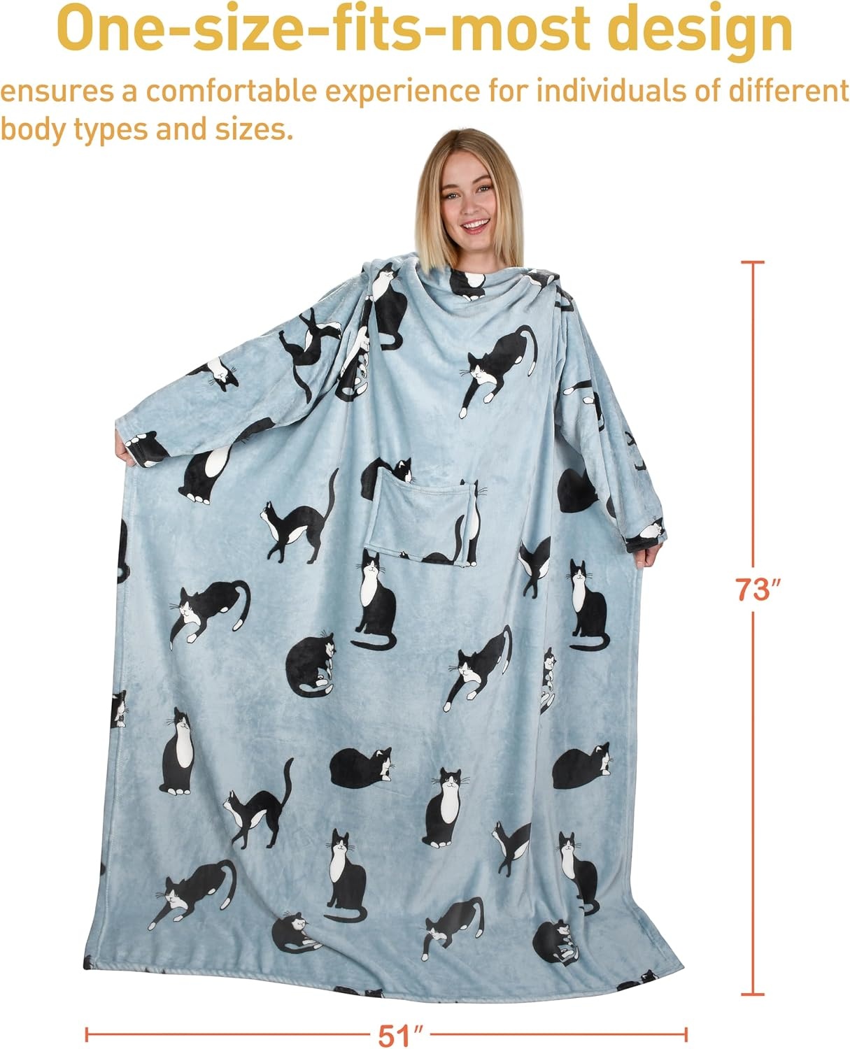 image:imageCatalonia Wearable Blanket with Sleeves for Women amp Men Fleece Wrap Throw 80s Cat Dog Print amp Sleeve Design for HandsFree Comfort Perfect for Reading TV Time amp Relaxing Christmas amp Birthday GiftWondercat Grey