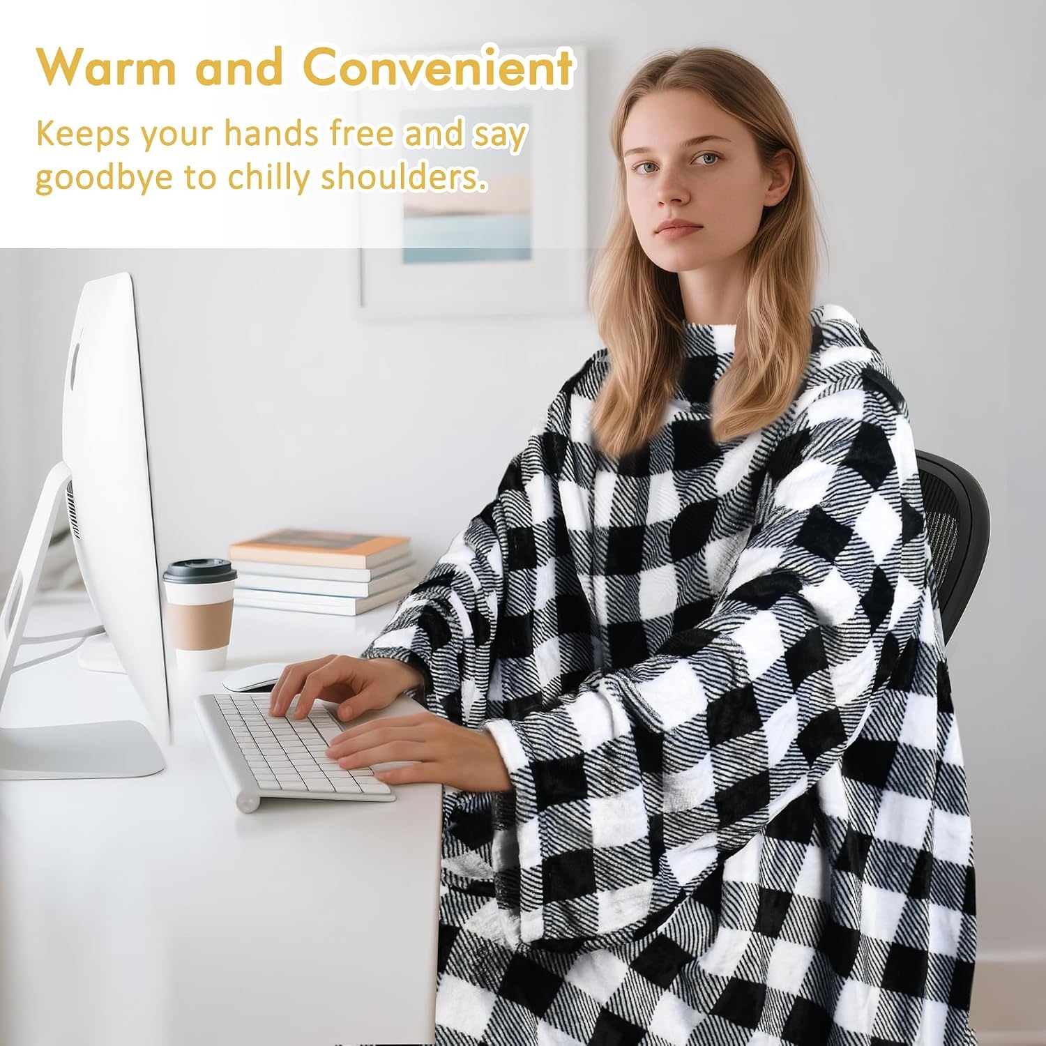 image:imageCatalonia Wearable Blanket with Sleeves for Women amp Men Fleece Wrap Throw 80s Cat Dog Print amp Sleeve Design for HandsFree Comfort Perfect for Reading TV Time amp Relaxing Christmas amp Birthday GiftPlaid White