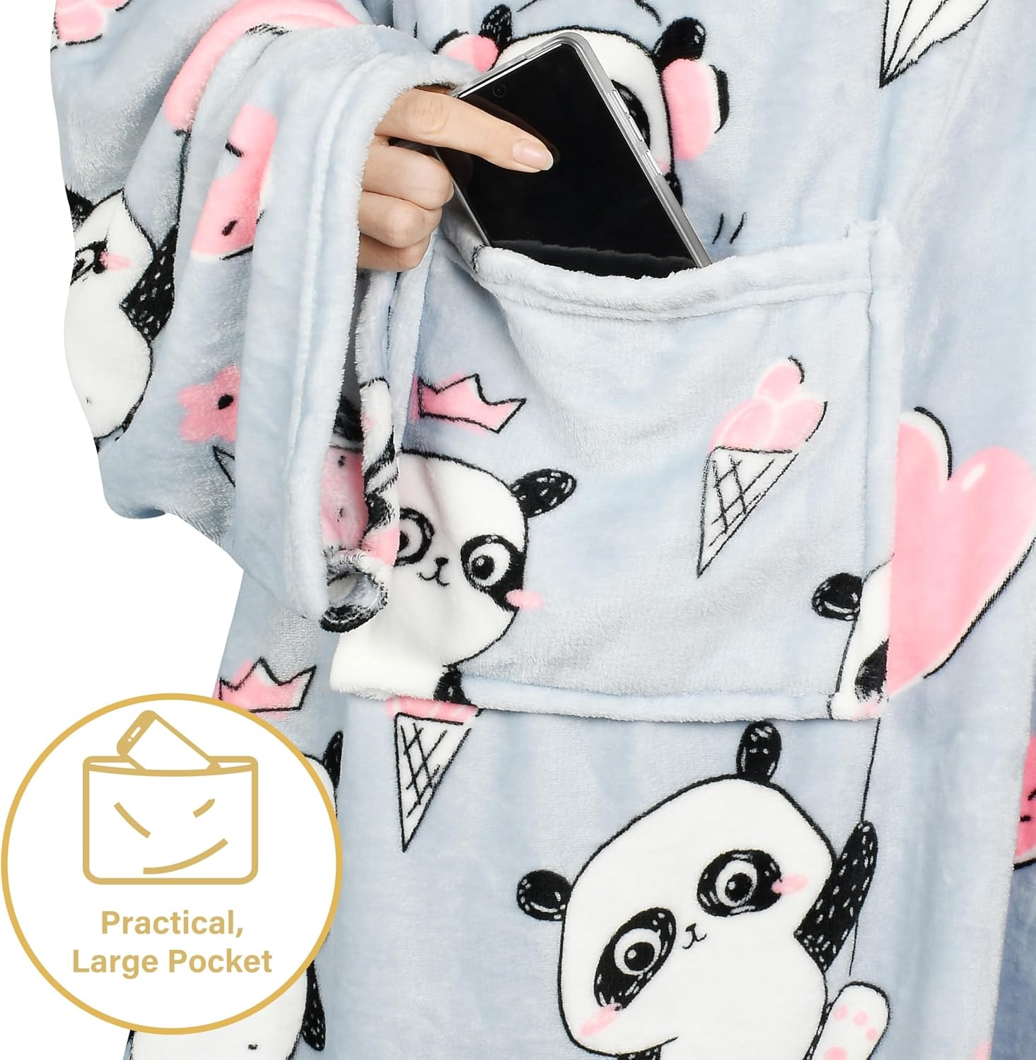 image:imageCatalonia Wearable Blanket with Sleeves for Women amp Men Fleece Wrap Throw 80s Cat Dog Print amp Sleeve Design for HandsFree Comfort Perfect for Reading TV Time amp Relaxing Christmas amp Birthday GiftPanda Grey