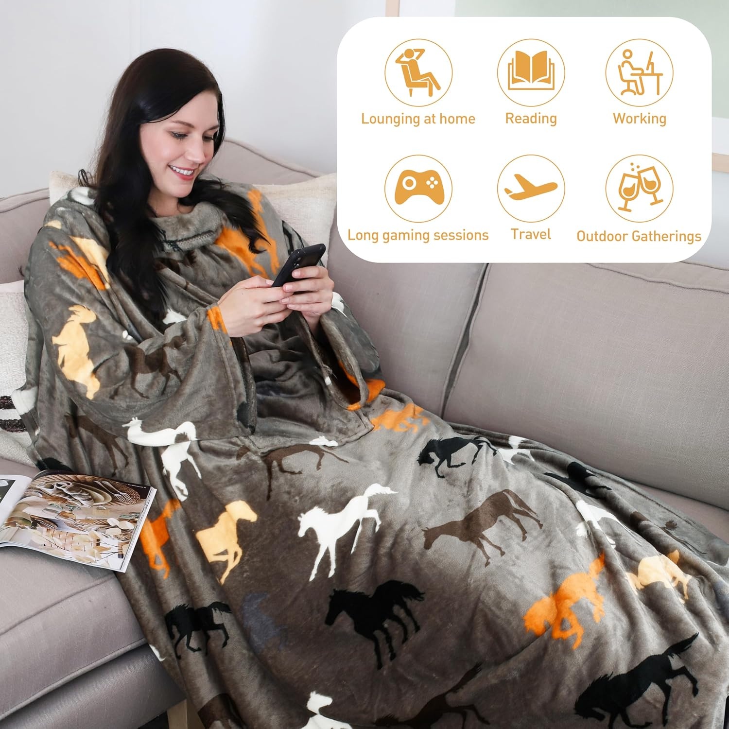 image:imageCatalonia Wearable Blanket with Sleeves for Women amp Men Fleece Wrap Throw 80s Cat Dog Print amp Sleeve Design for HandsFree Comfort Perfect for Reading TV Time amp Relaxing Christmas amp Birthday GiftRed Black Checker Grey
