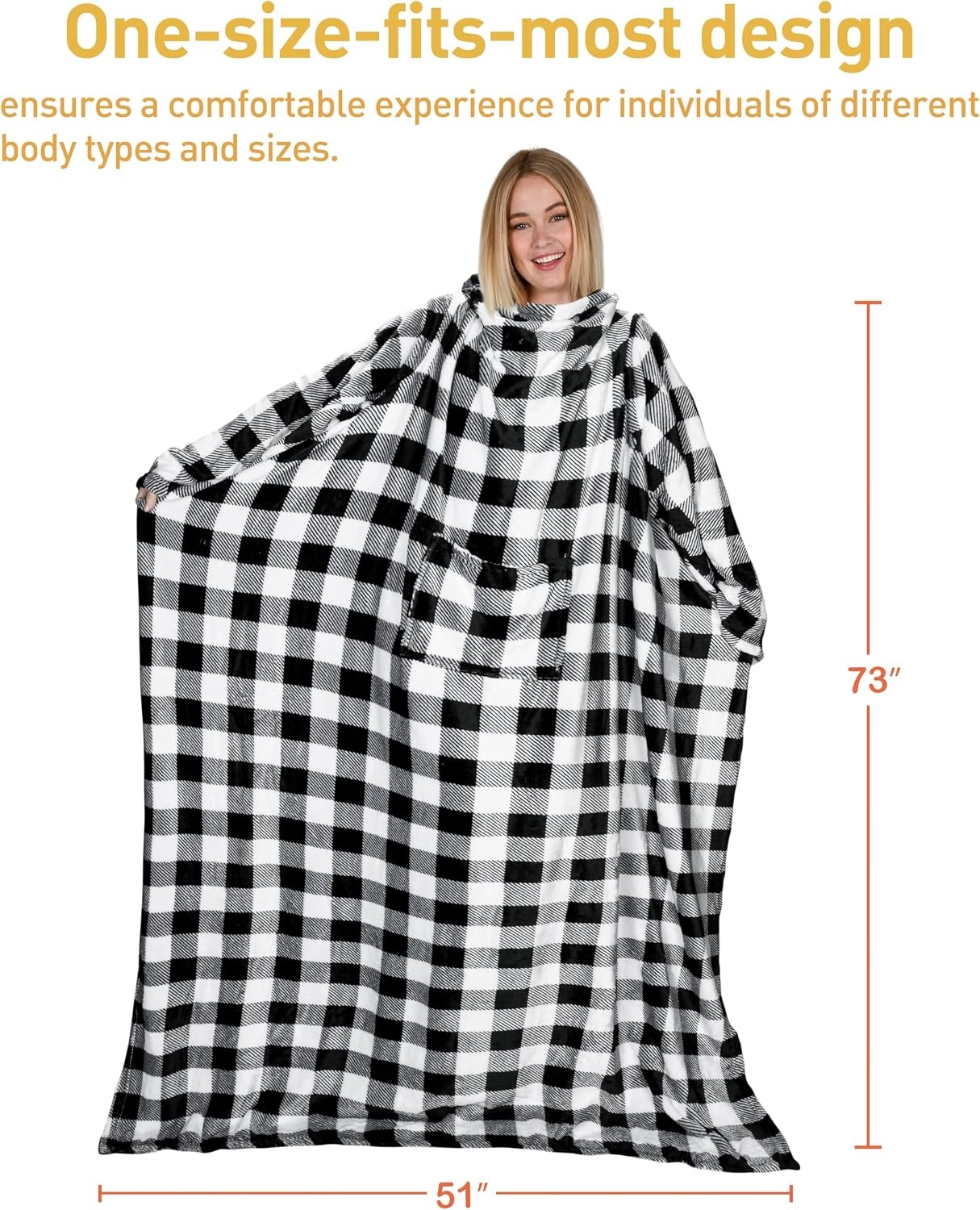 image:imageCatalonia Wearable Blanket with Sleeves for Women amp Men Fleece Wrap Throw 80s Cat Dog Print amp Sleeve Design for HandsFree Comfort Perfect for Reading TV Time amp Relaxing Christmas amp Birthday GiftPlaid White