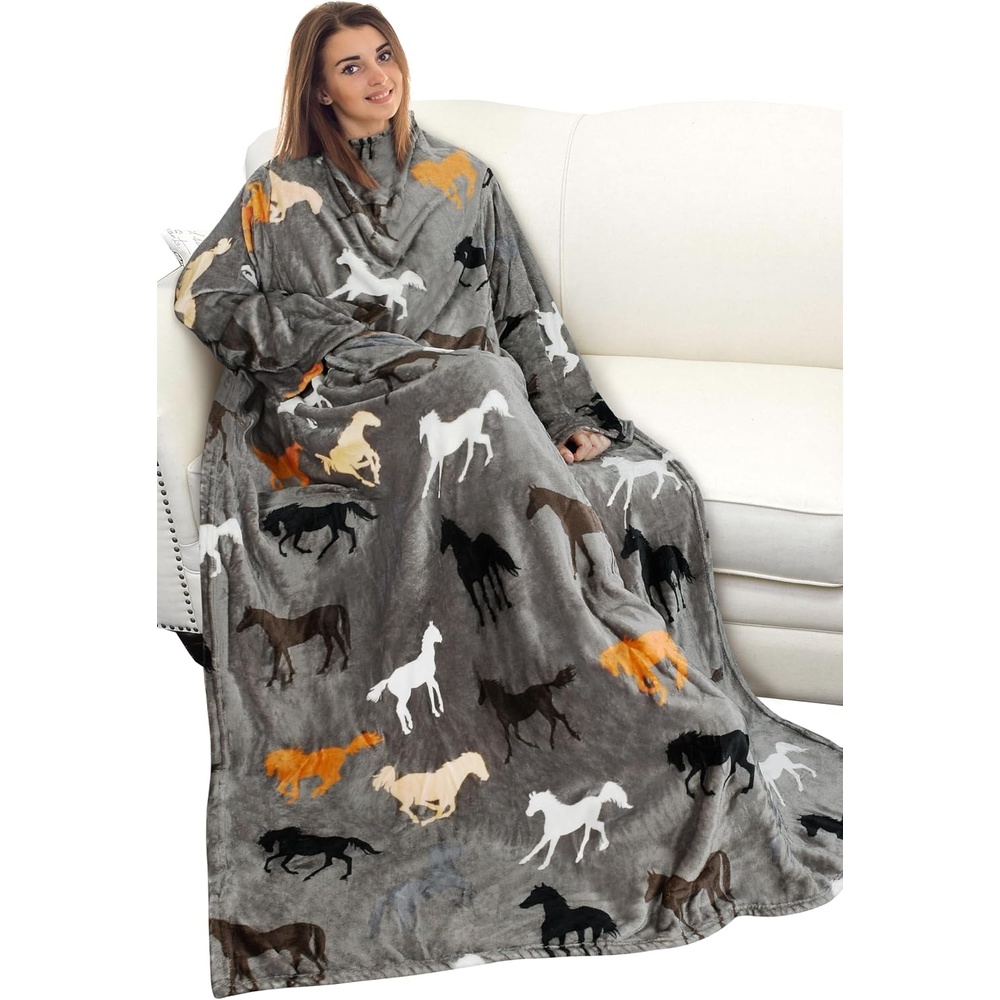 image:imageCatalonia Wearable Blanket with Sleeves for Women amp Men Fleece Wrap Throw 80s Cat Dog Print amp Sleeve Design for HandsFree Comfort Perfect for Reading TV Time amp Relaxing Christmas amp Birthday GiftRed Black Checker Grey