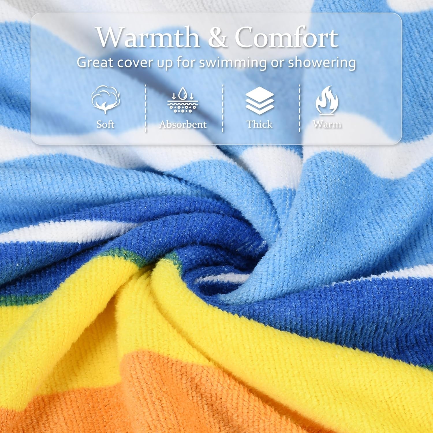 image:imageCatalonia Kids Hooded Poncho Towel for Surf Swim Absorbent Beach Wearable Towel for Teenagers Sand Proof Swim Changing RobeBlue Stripe