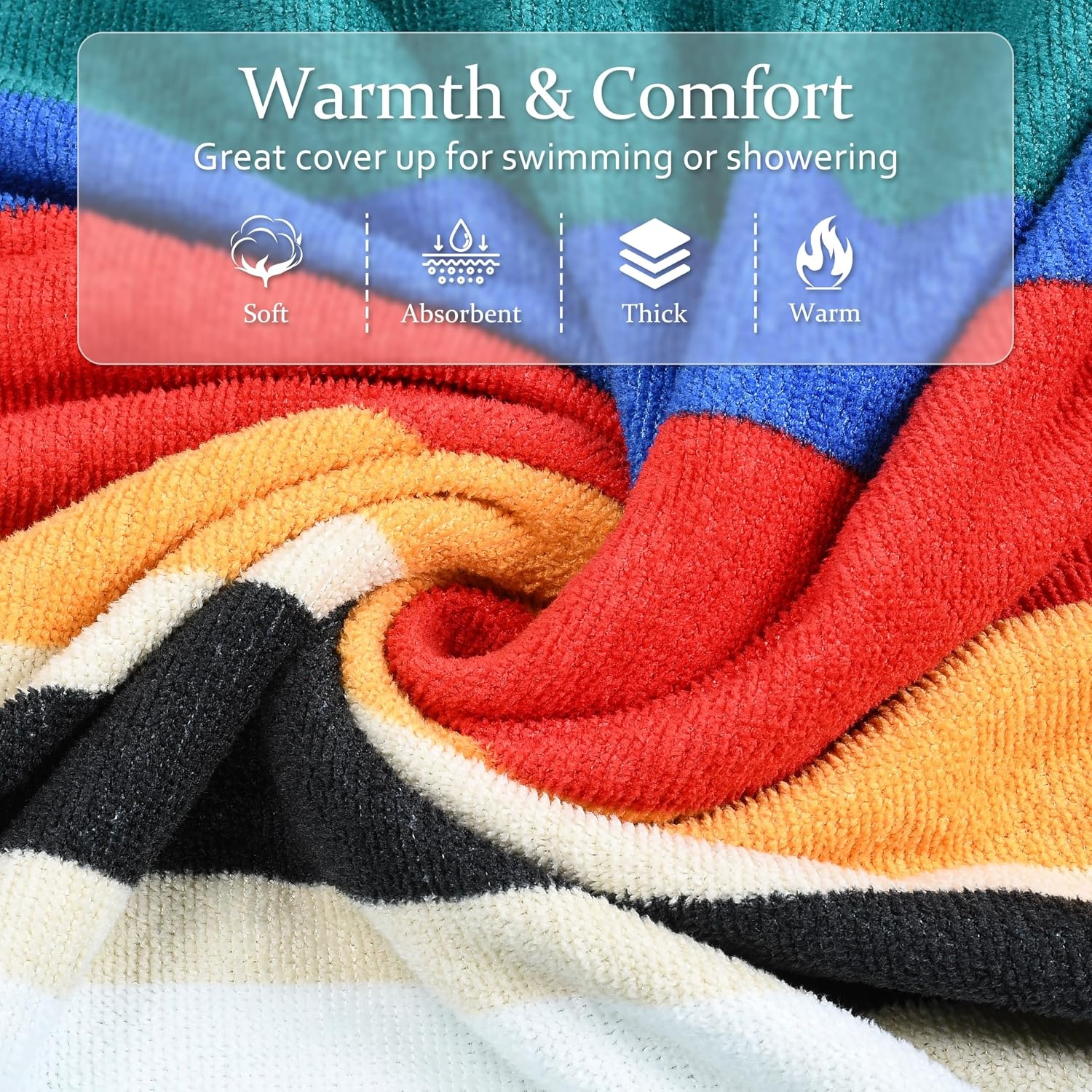 image:imageCatalonia Kids Hooded Poncho Towel for Surf Swim Absorbent Beach Wearable Towel for Teenagers Sand Proof Swim Changing RobeGreen Stripe