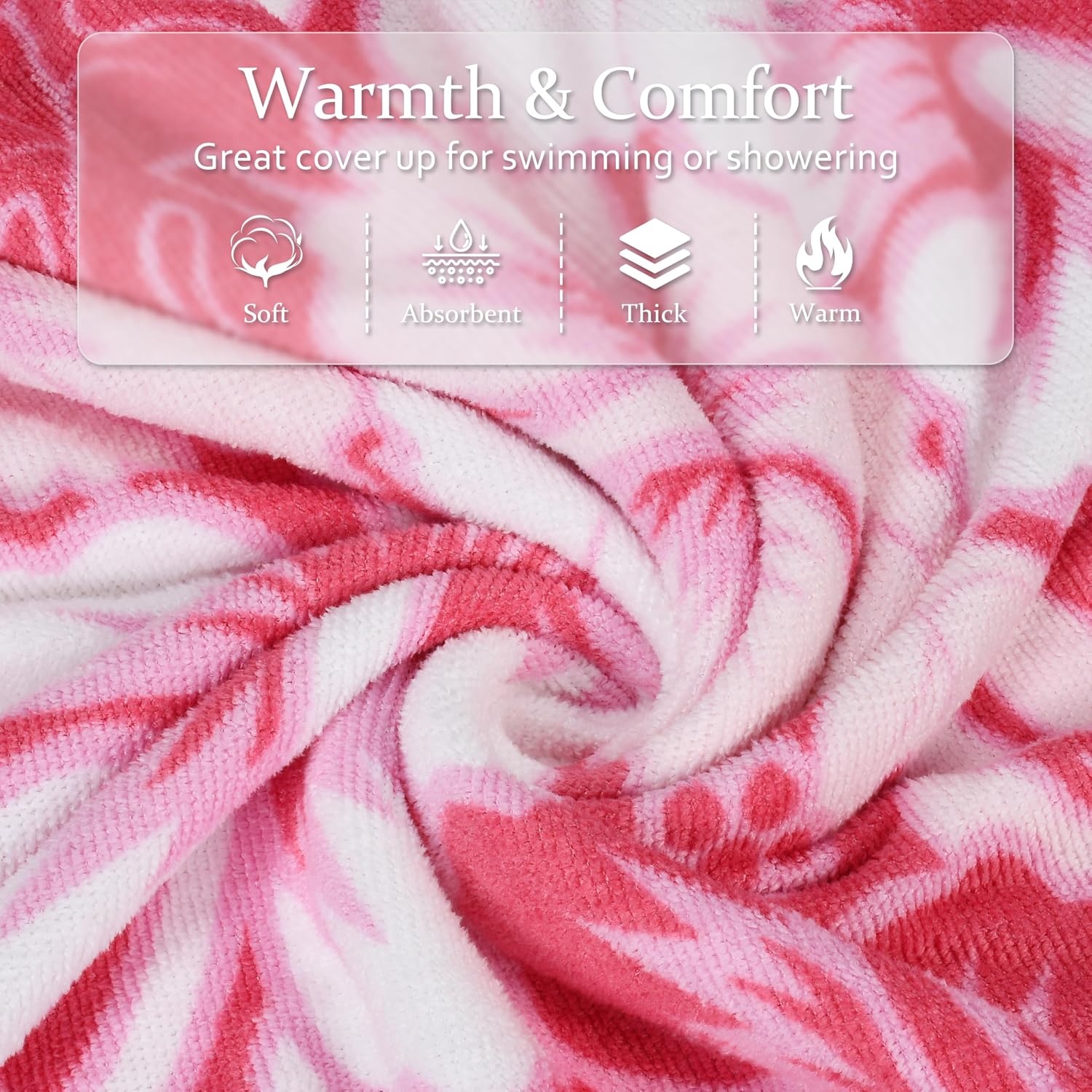 image:imageCatalonia Kids Hooded Poncho Towel for Surf Swim Absorbent Beach Wearable Towel for Teenagers Sand Proof Swim Changing RobePink Flower