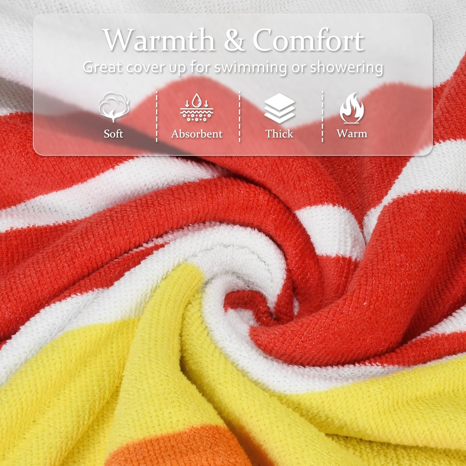 image:imageCatalonia Kids Hooded Poncho Towel for Surf Swim Absorbent Beach Wearable Towel for Teenagers Sand Proof Swim Changing RobeRed Stripe