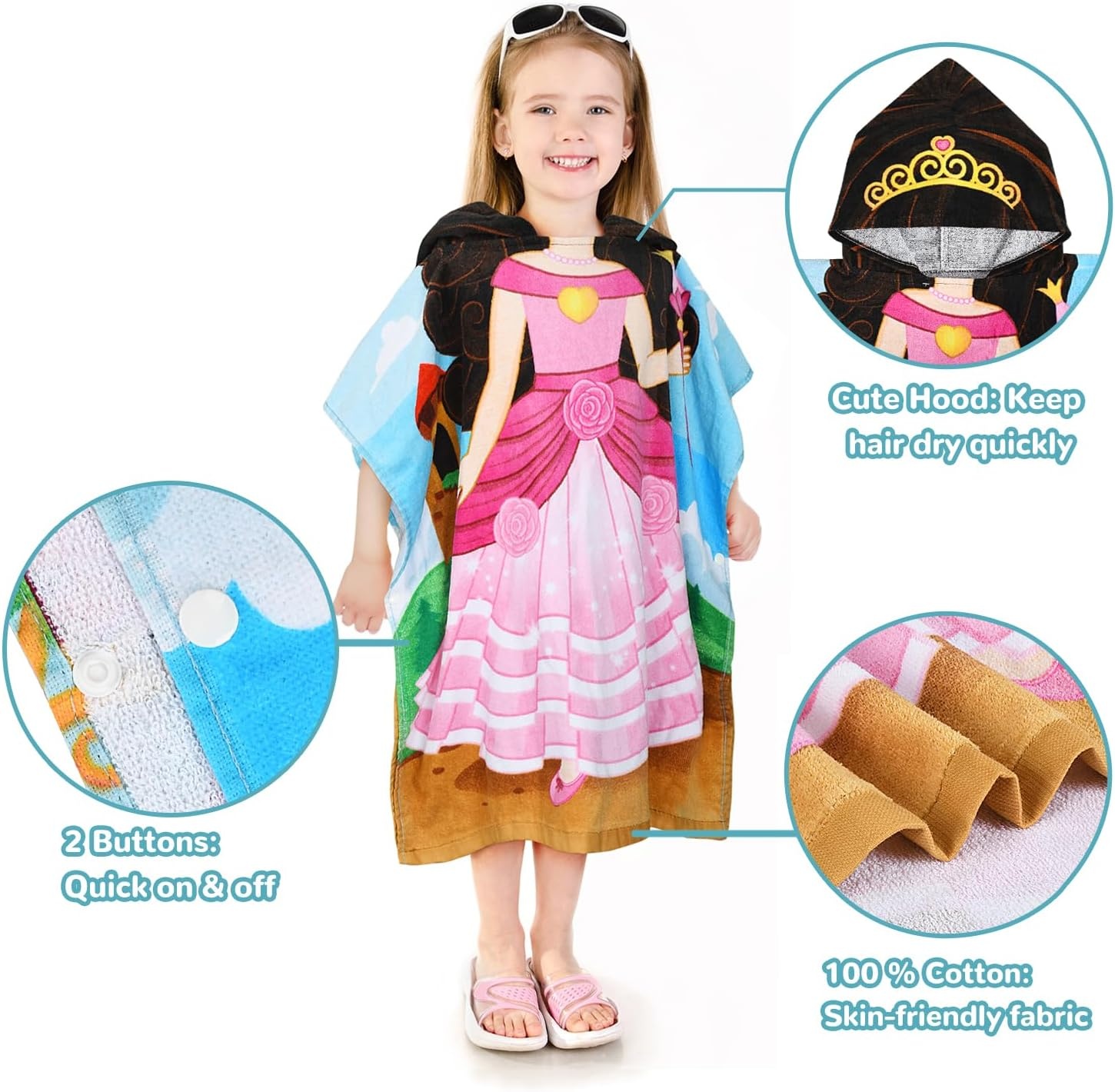 image:imageCatalonia Kids Orange Juice Hooded Poncho Towel 100 Cotton Changing RobePrincess