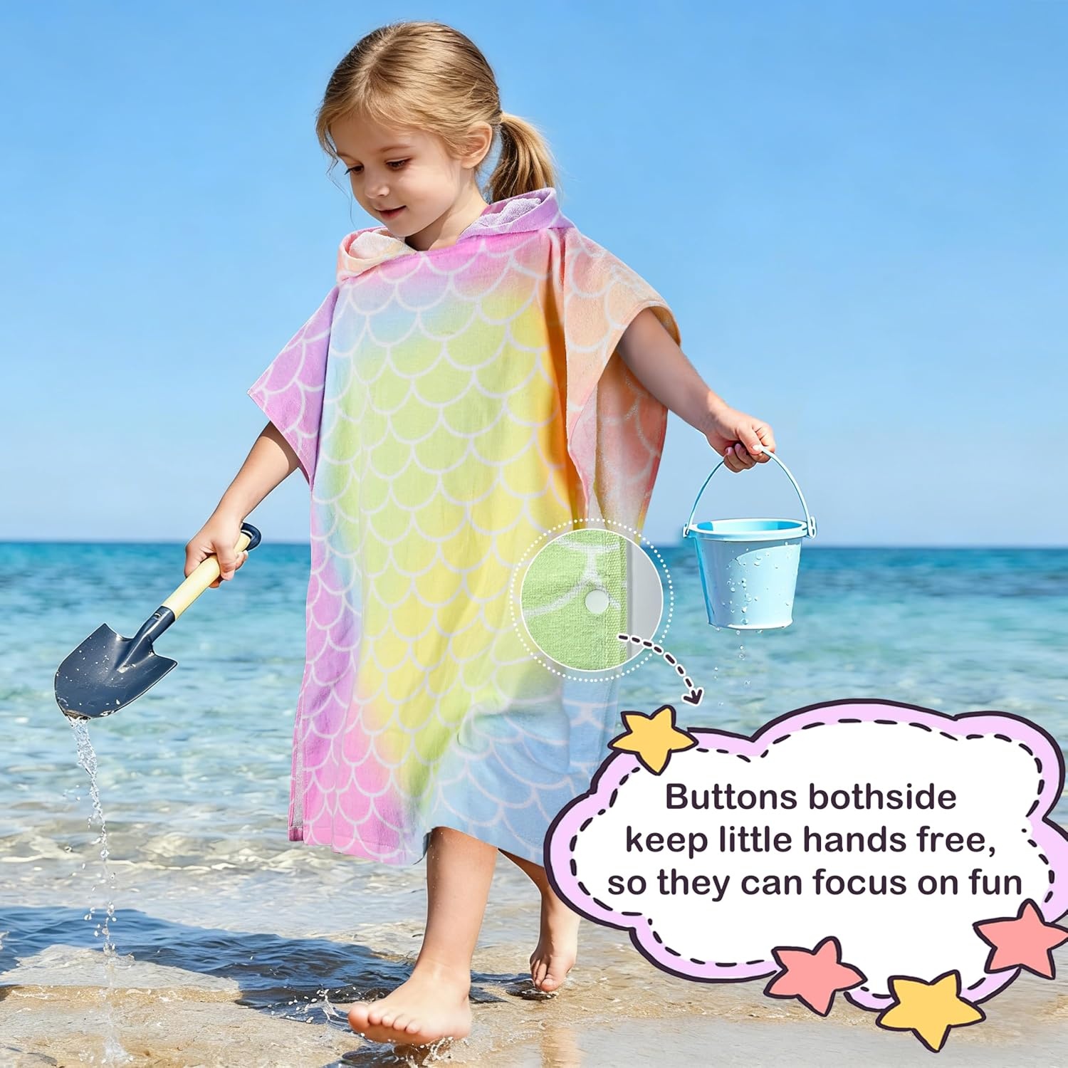 image:imageCatalonia Kids Orange Juice Hooded Poncho Towel 100 Cotton Changing RobeRainbow Mermaid