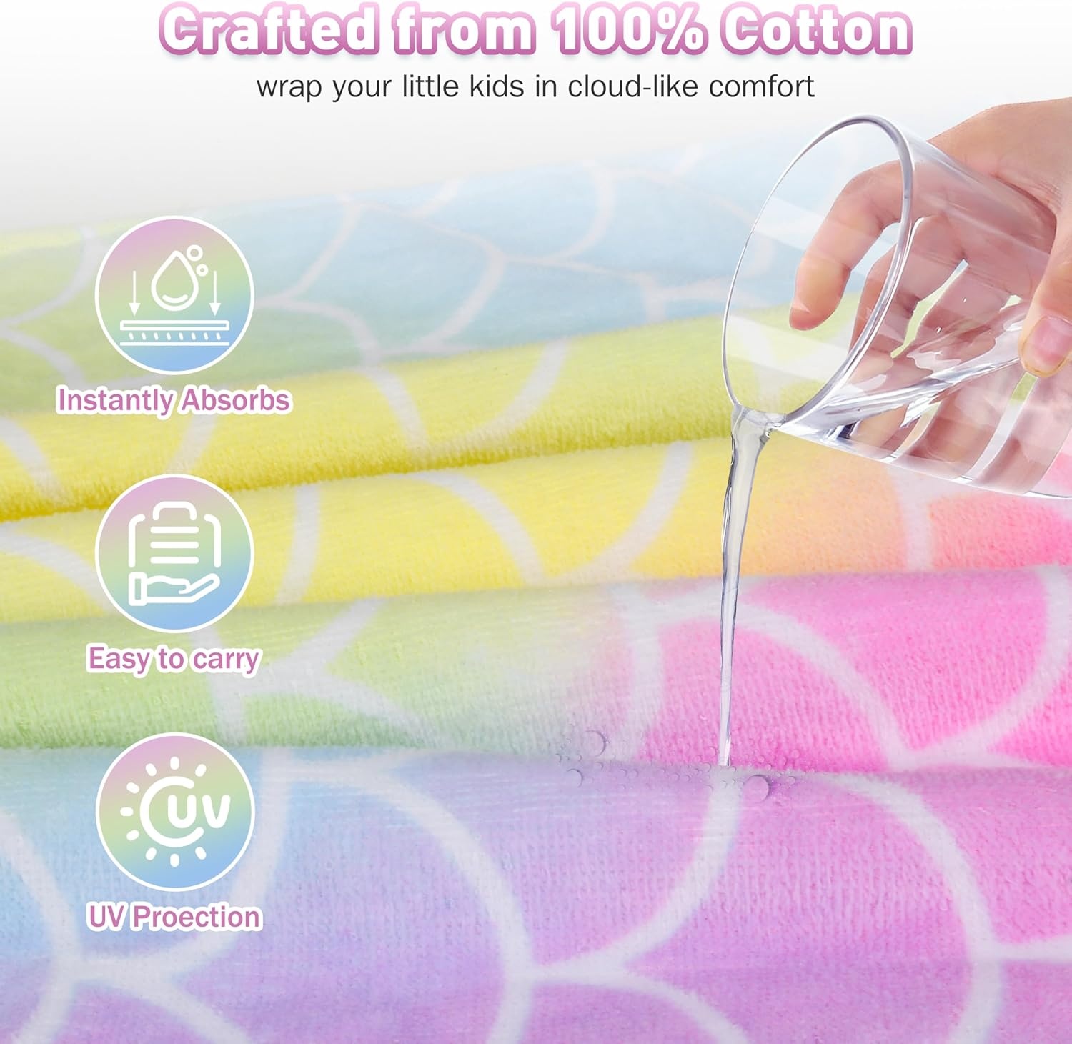 image:imageCatalonia Kids Orange Juice Hooded Poncho Towel 100 Cotton Changing RobeRainbow Mermaid