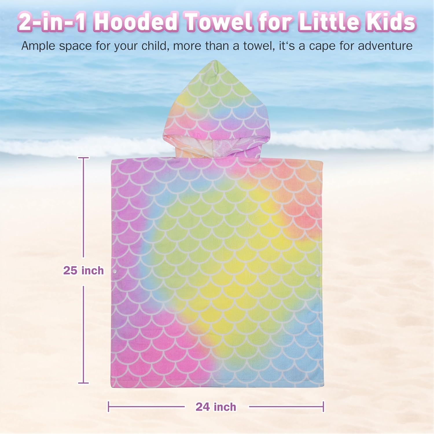 image:imageCatalonia Kids Orange Juice Hooded Poncho Towel 100 Cotton Changing RobeRainbow Mermaid