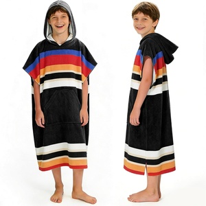 Catalonia Kids Hooded Poncho Towel for Surf Swim, Absorbent Beach Wearable Towel for Teenagers, Sand Proof Swim Changing Robe(Black Stripe)
