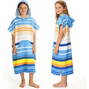 Catalonia Kids Hooded Poncho Towel for Surf Swim, Absorbent Beach Wearable Towel for Teenagers, Sand Proof Swim Changing Robe(Blue Stripe)