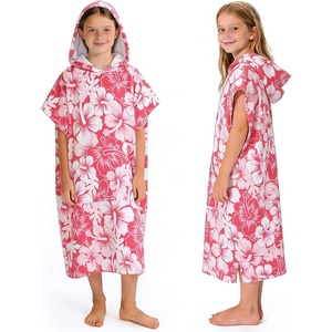 Catalonia Kids Hooded Poncho Towel for Surf Swim, Absorbent Beach Wearable Towel for Teenagers, Sand Proof Swim Changing Robe(Pink Flower)