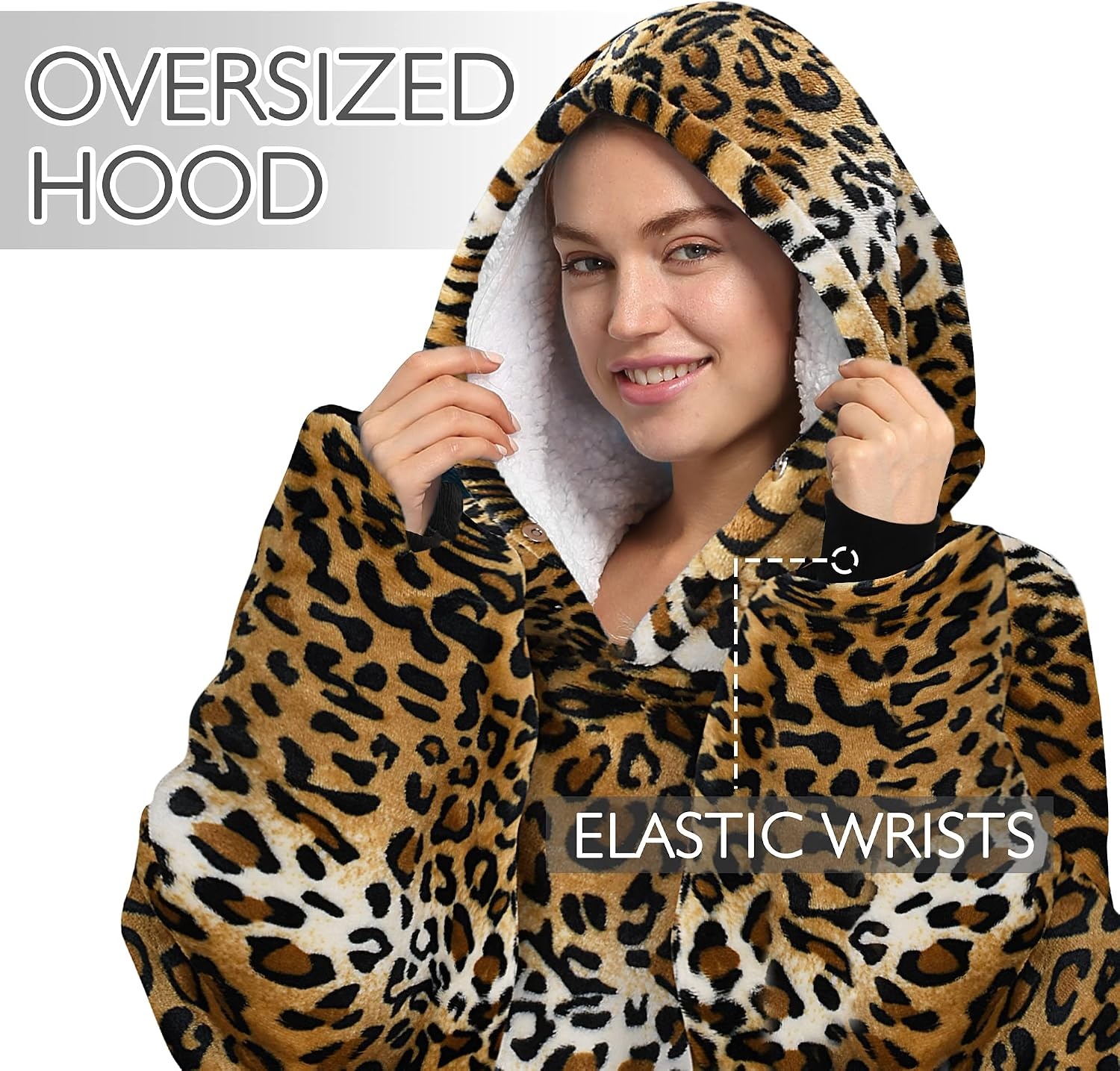 image:imageCatalonia Oversized Blanket Hoodie Sweatshirt Cheetah Print Wearable Fleece Pullover Comfortable for Adults Men Women