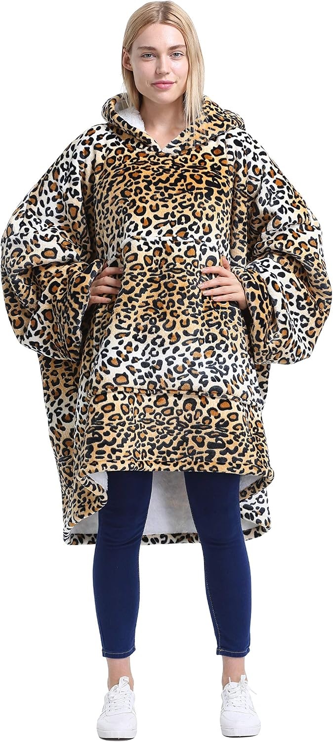 image:imageCatalonia Oversized Blanket Hoodie Sweatshirt Cheetah Print Wearable Fleece Pullover Comfortable for Adults Men Women