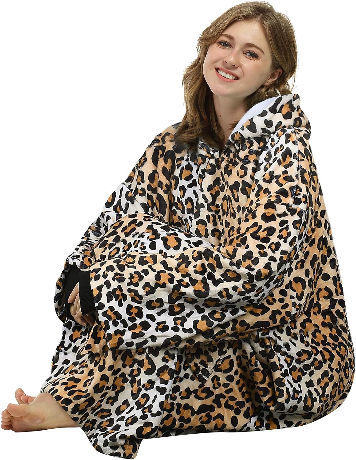 image:imageCatalonia Oversized Blanket Hoodie Sweatshirt Cheetah Print Wearable Fleece Pullover Comfortable for Adults Men Women