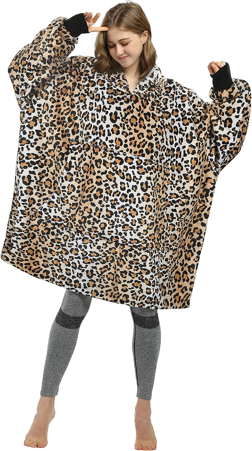 image:imageCatalonia Oversized Blanket Hoodie Sweatshirt Cheetah Print Wearable Fleece Pullover Comfortable for Adults Men Women