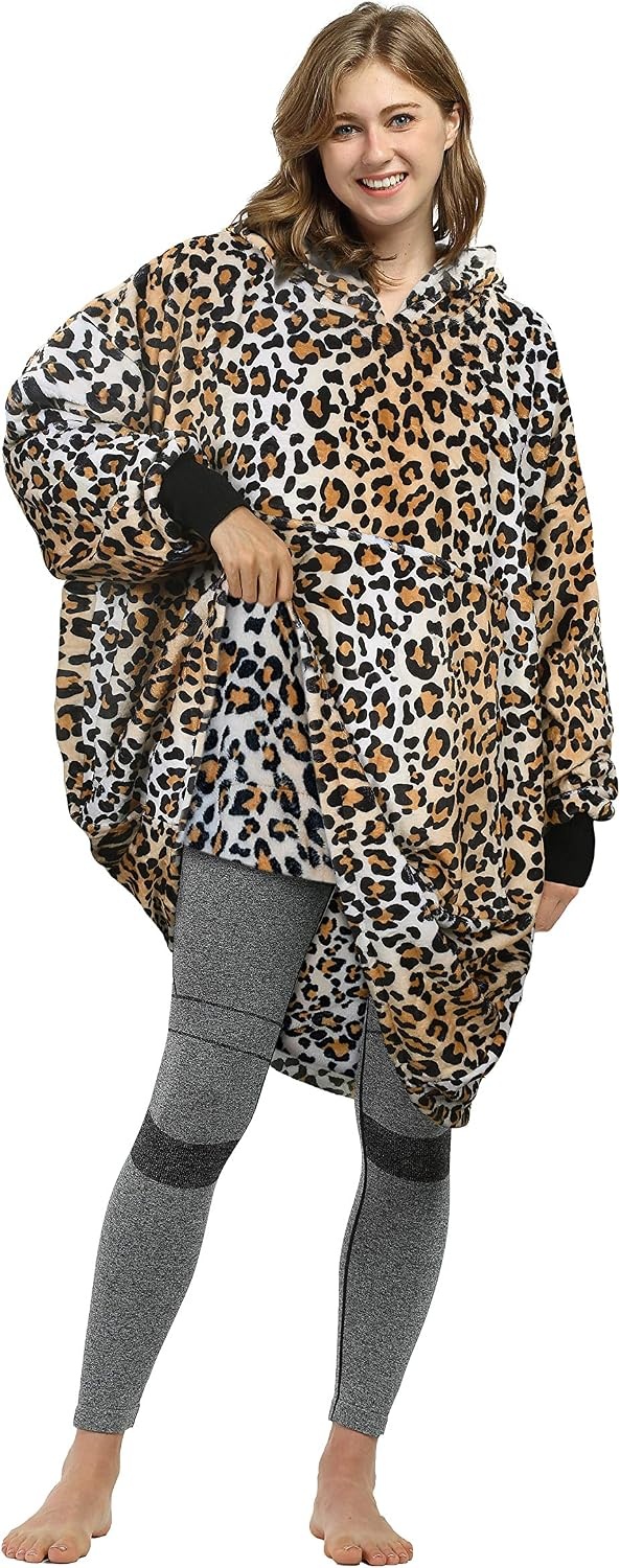 image:imageCatalonia Oversized Blanket Hoodie Sweatshirt Cheetah Print Wearable Fleece Pullover Comfortable for Adults Men Women