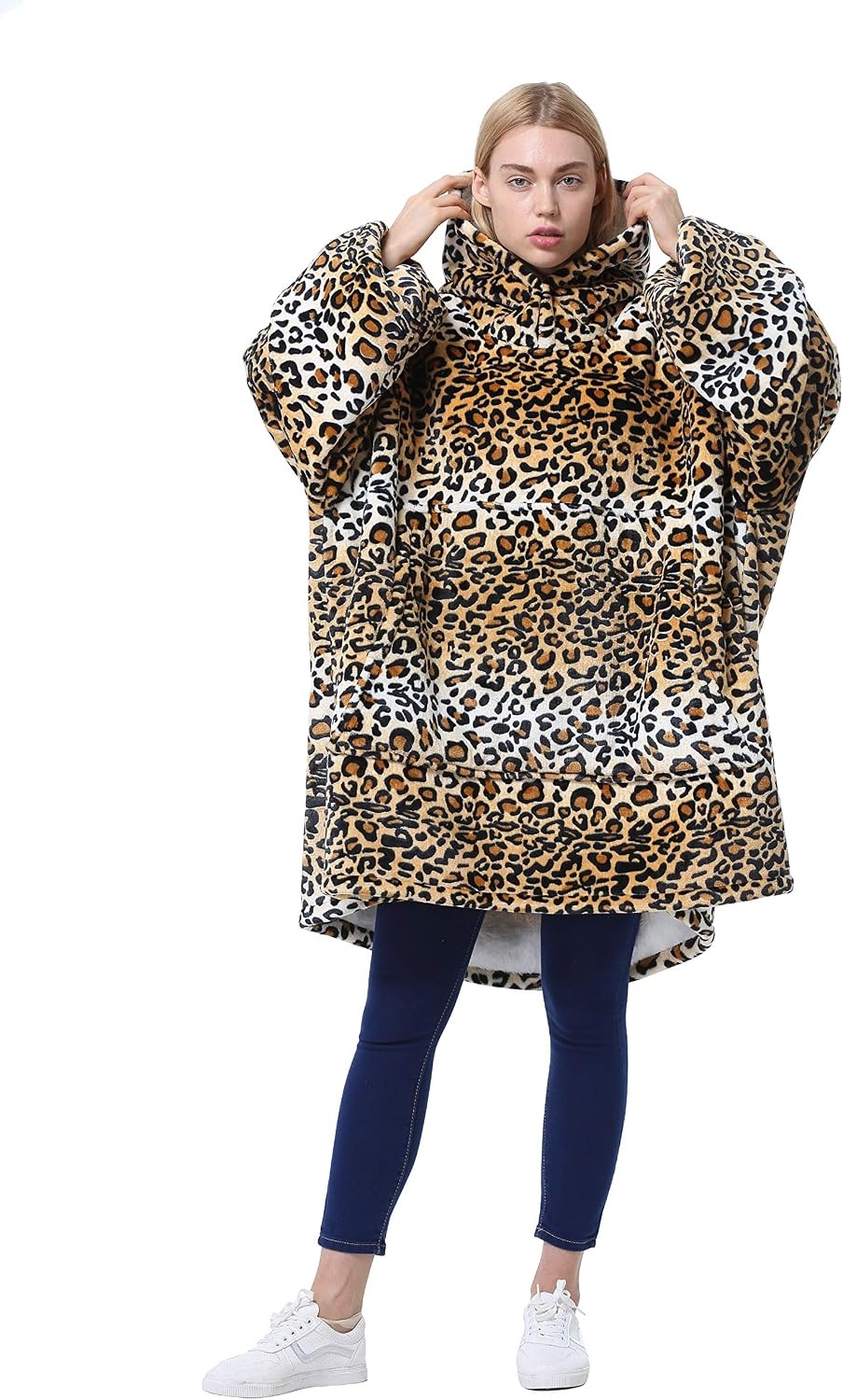 image:imageCatalonia Oversized Blanket Hoodie Sweatshirt Cheetah Print Wearable Fleece Pullover Comfortable for Adults Men Women